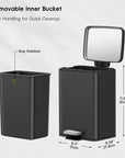 EKO Madison Step Trash Can With Liner - 6L / 1.6 Gal - Matte Black – Removable Inner Bucket