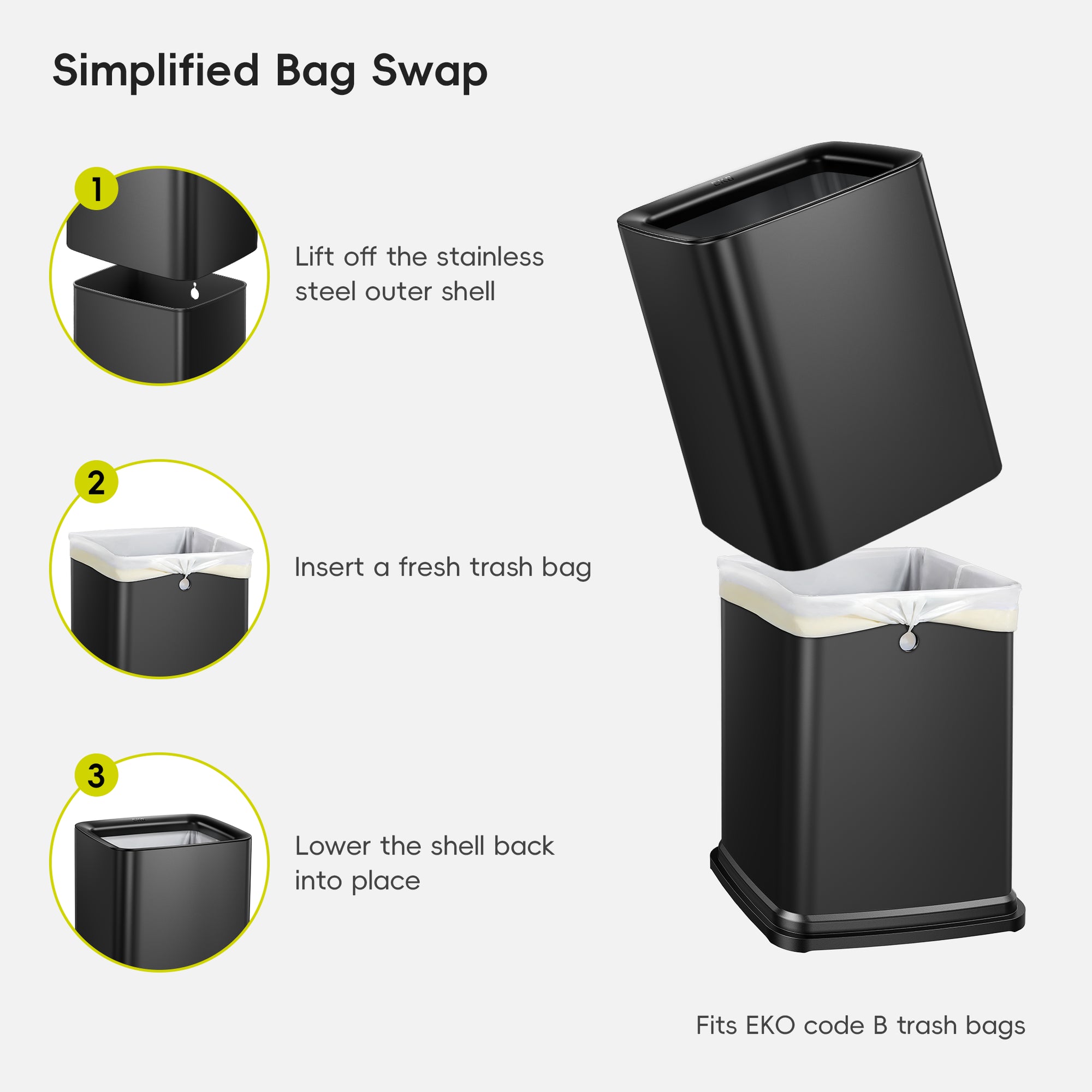 Laguna Open Top Trash Can with Removable Inner Basket 10 L / 2.6 Gal