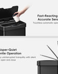Touchless EKO trash can featuring lid sensor activation and quiet operation.