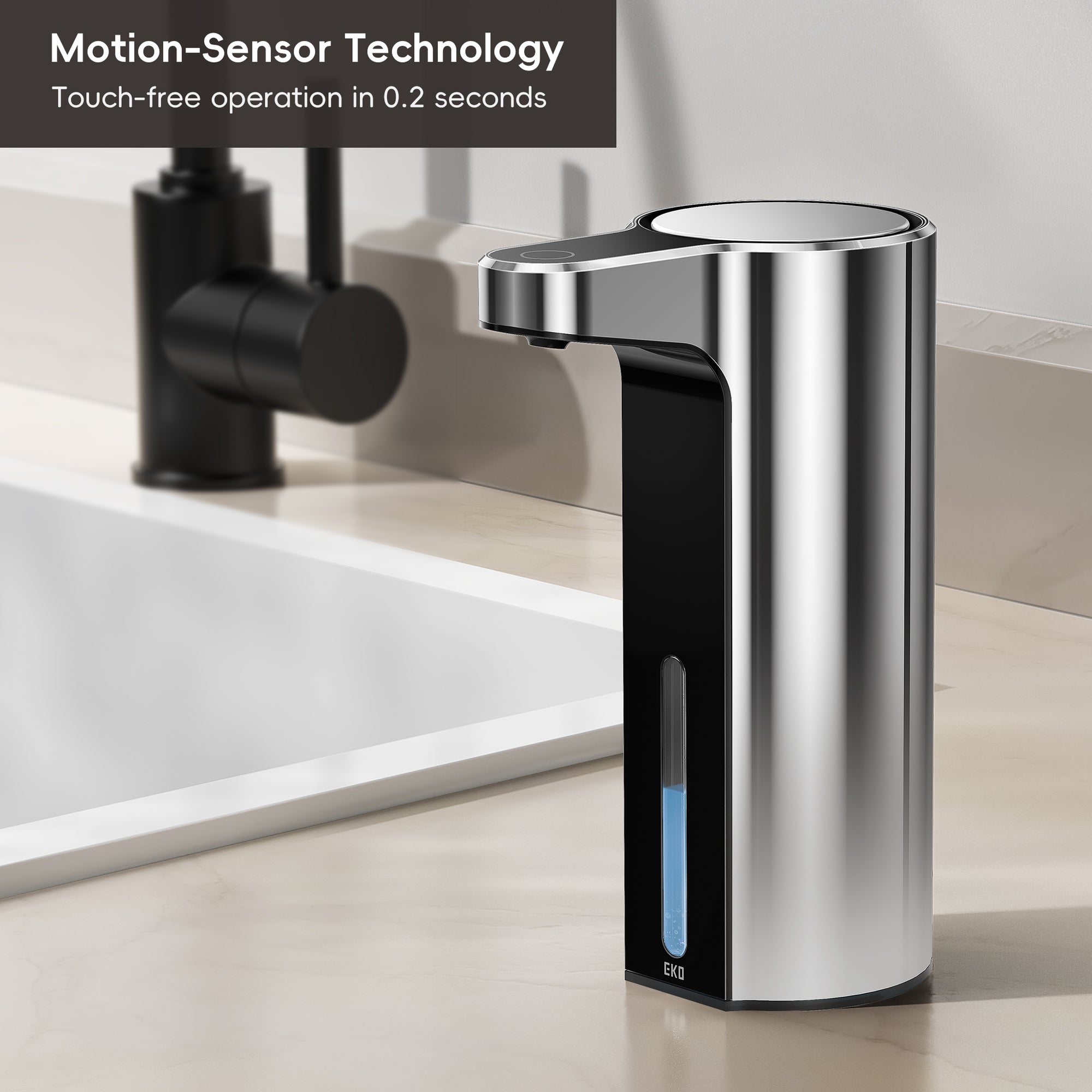 EKO Aroma Smart Liquid Soap Dispenser - Chrome Metallic – Motion-Sensor Technology - Touch-free operation in 0.2 seconds