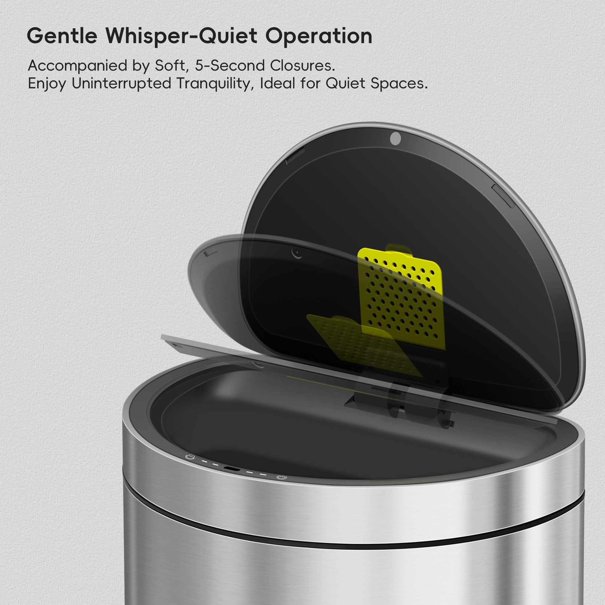 EKO Mirage Semi-Round Motion Sensor Trash Can, 47 Liter / 12.4 Gallon – Gentle Whisper-Quiet Operation