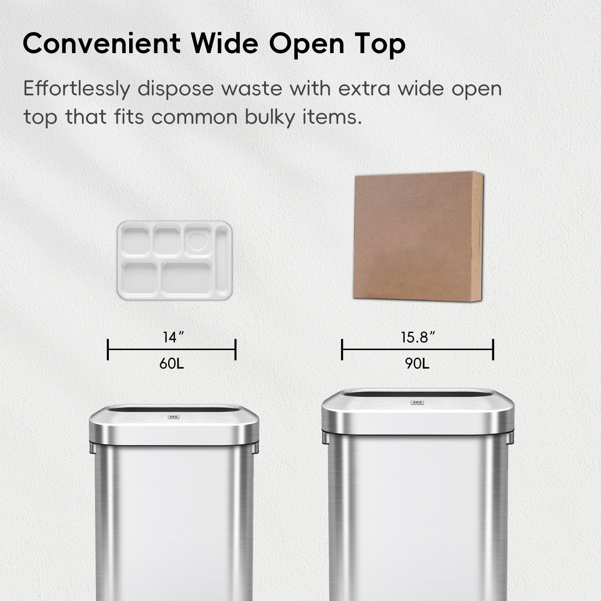 EKO Urban Slim Open Top Trash Can Commercial Grade - 90L / 23.7 Gal  – Convenient Wide Open Top