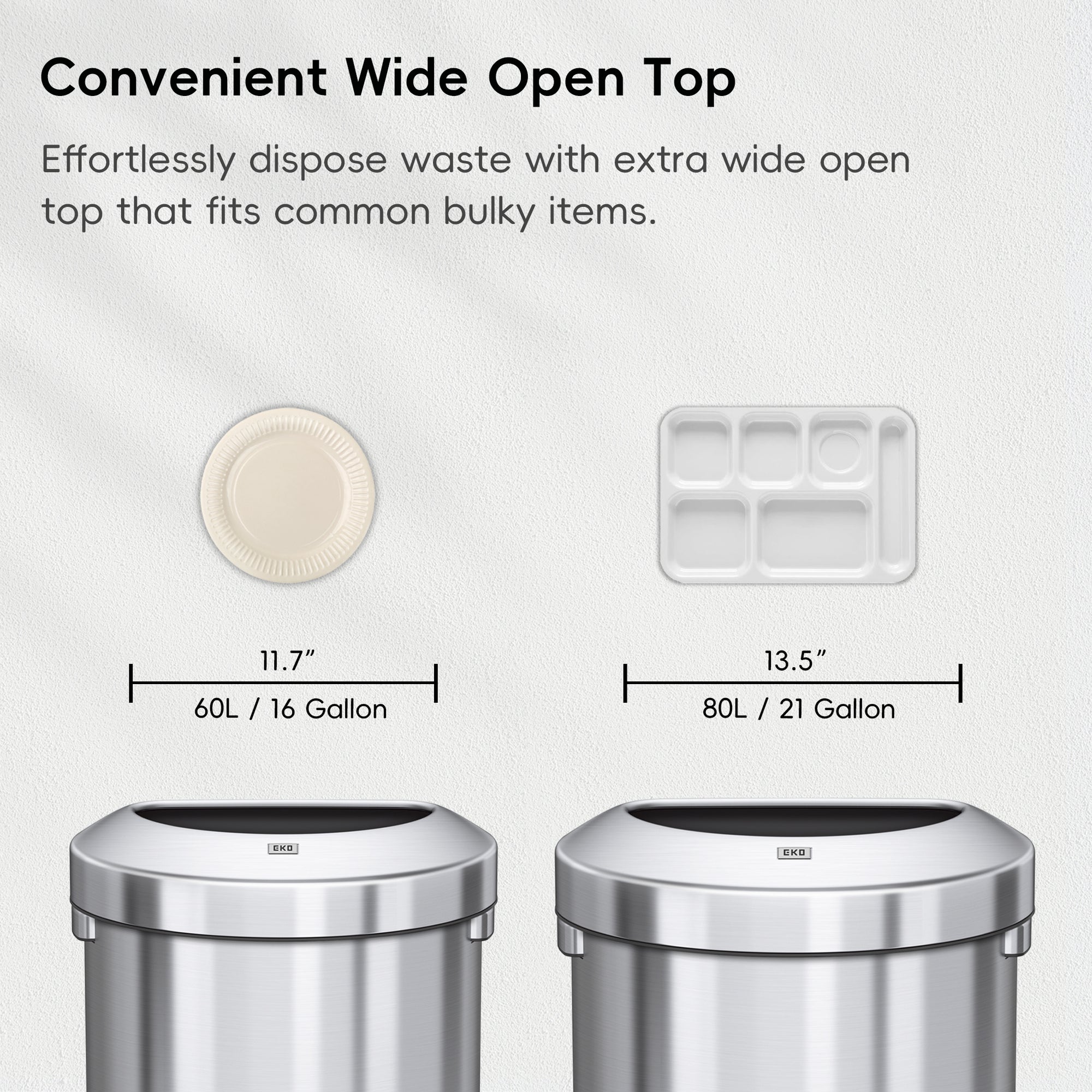 Urban 21 Gallon Semi-Round Open Top Waste Bin, 80L – Convenient Wide Open Top