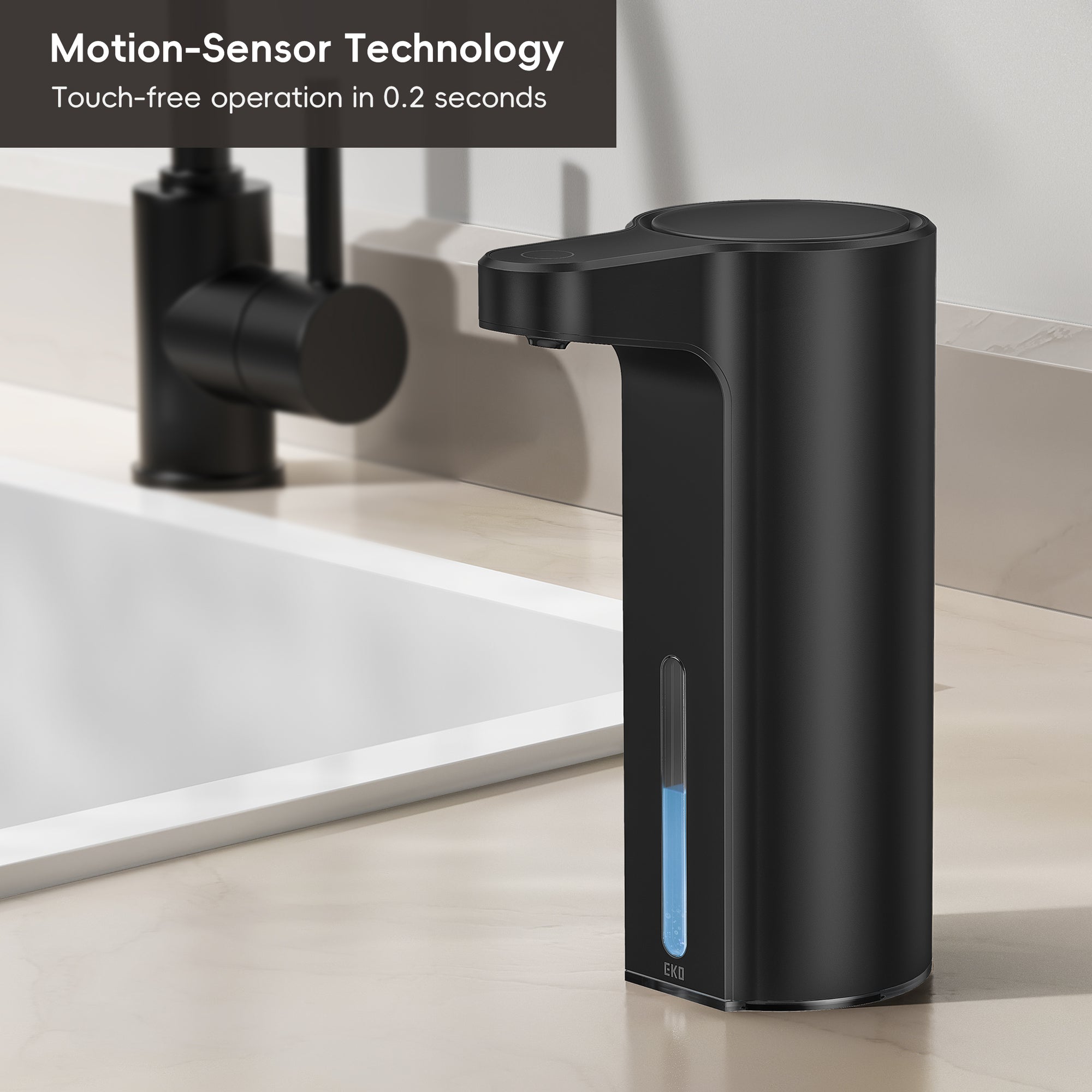 EKO Aroma Smart Liquid Soap Dispenser - Matte Black – Motion-Sensor Technology - Touch-free operation in 0.2 seconds