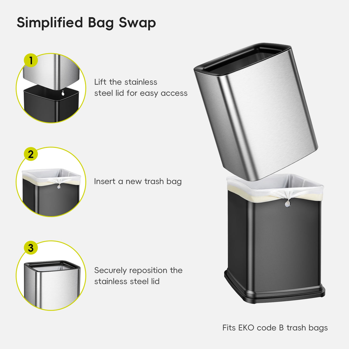 Laguna Open Top Trash Can with Removable Inner Basket 10 L / 2.6 Gal