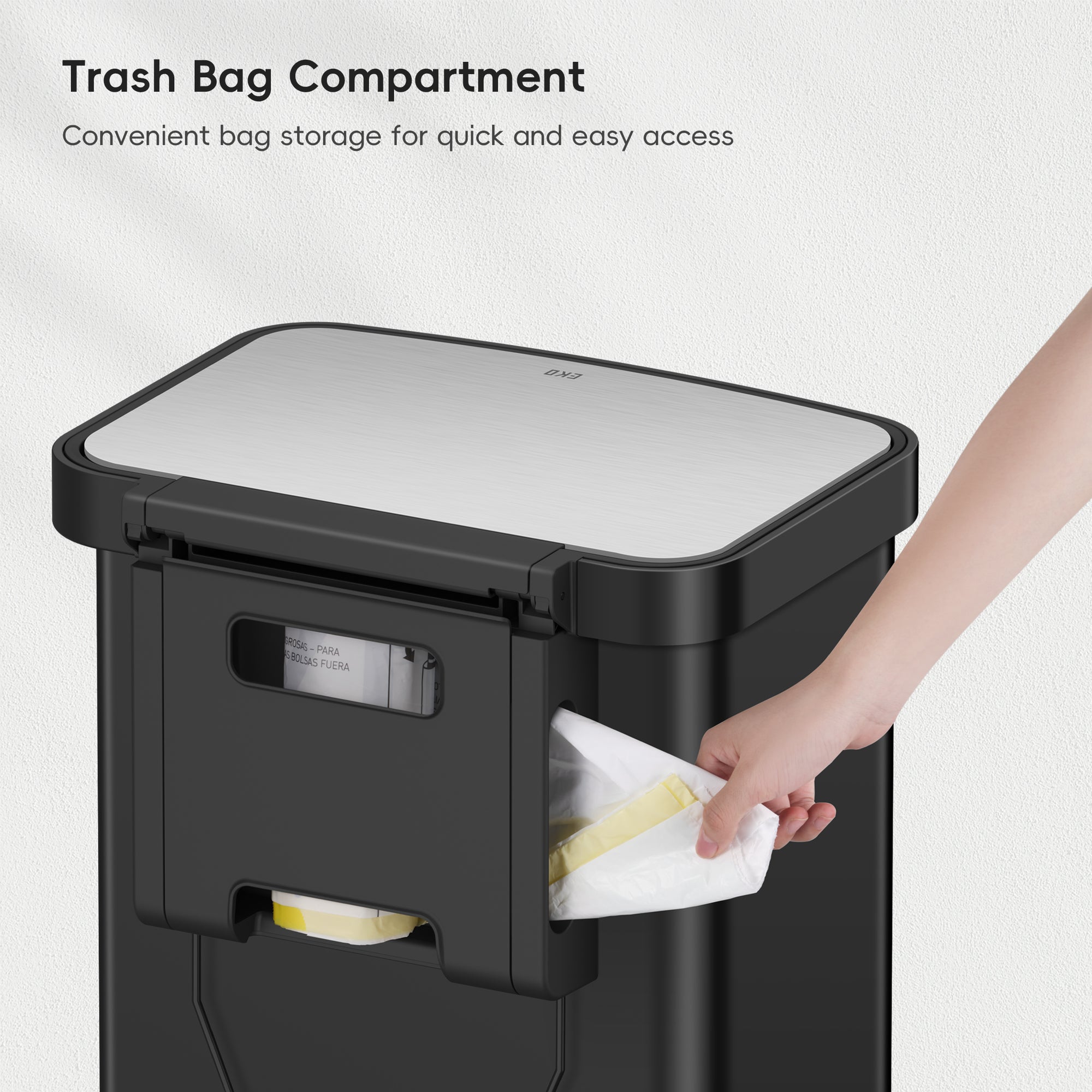 EKO Hudson  75Liter / 19.8 Gallon Step Trash Can with Bag Compartment - Matte Black – Trash Bag Compartment