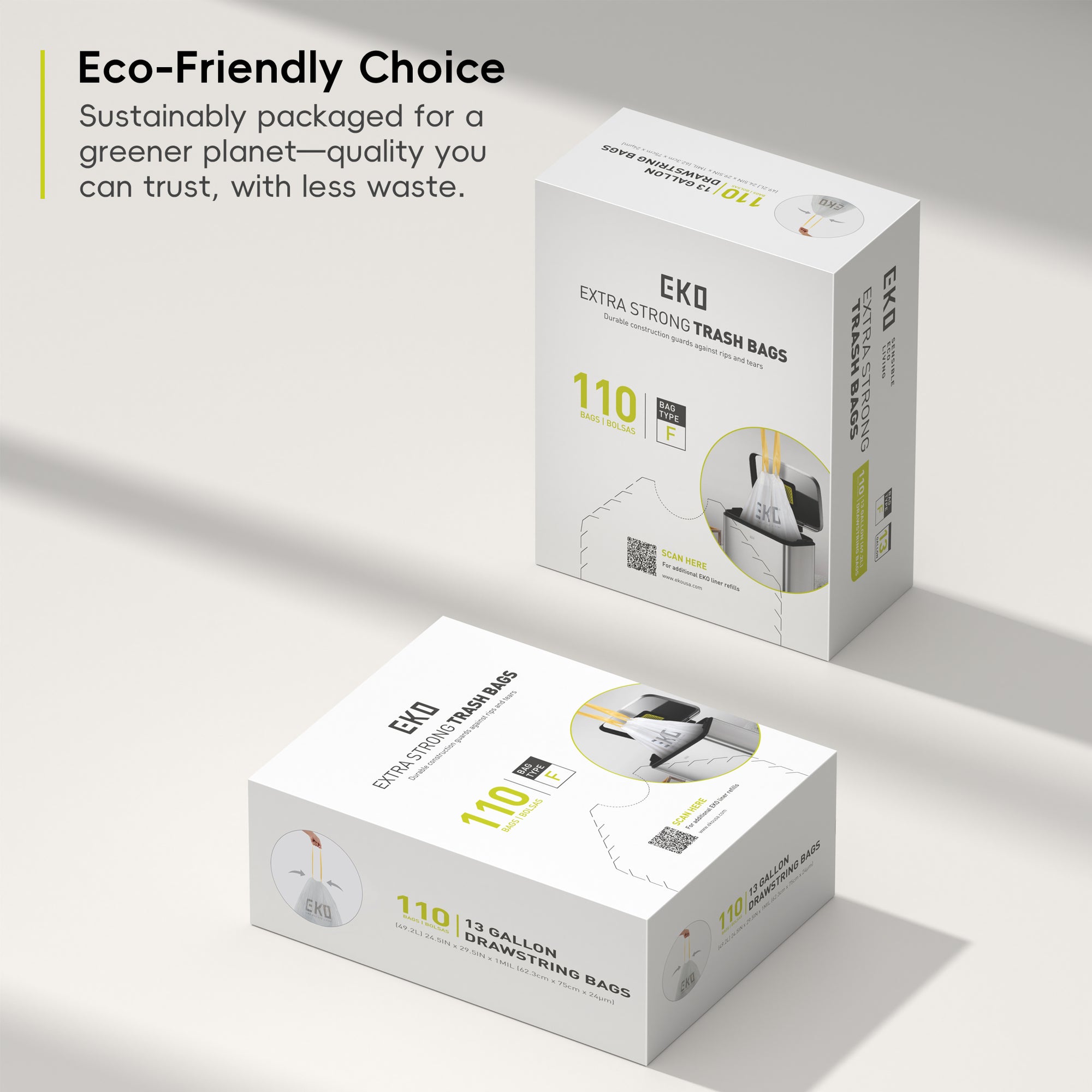 EKO Code F - 13 Gallon Trash Bag - 60 Count – Eco-Friendly Choice