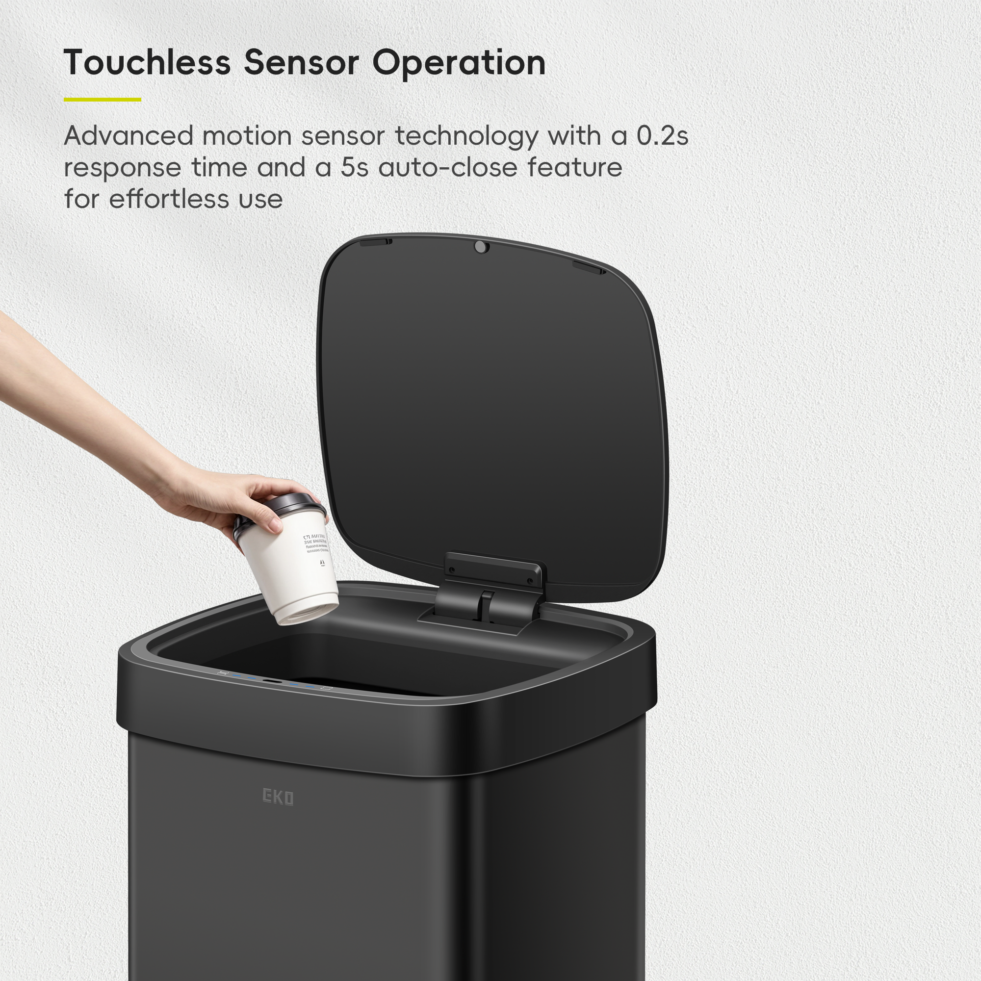 EKO EcoSmart 80L / 21.1 Gallon Motion Sensor Trash Can – Tall, Large Touchless Automatic Kitchen Garbage Bin-Matte Black – Touchless Sensor Operation