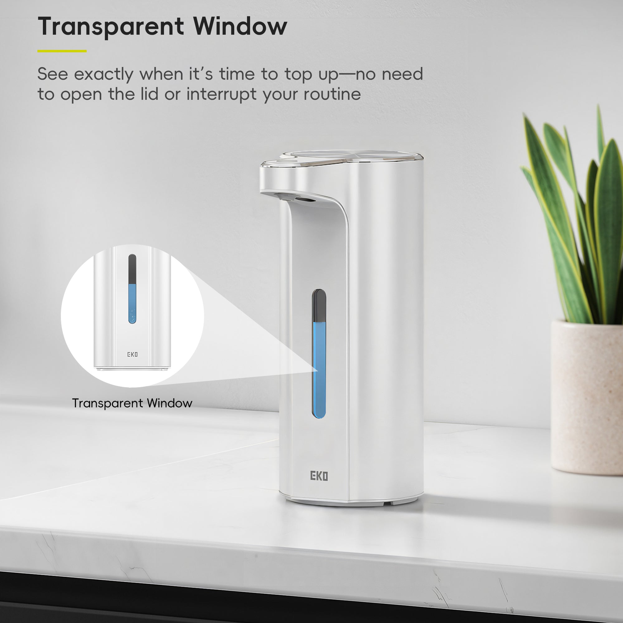 EKO Aroma Pro 13.5 fl oz Touchless Automatic Liquid Soap Dispenser-Matte White – Transparent Window