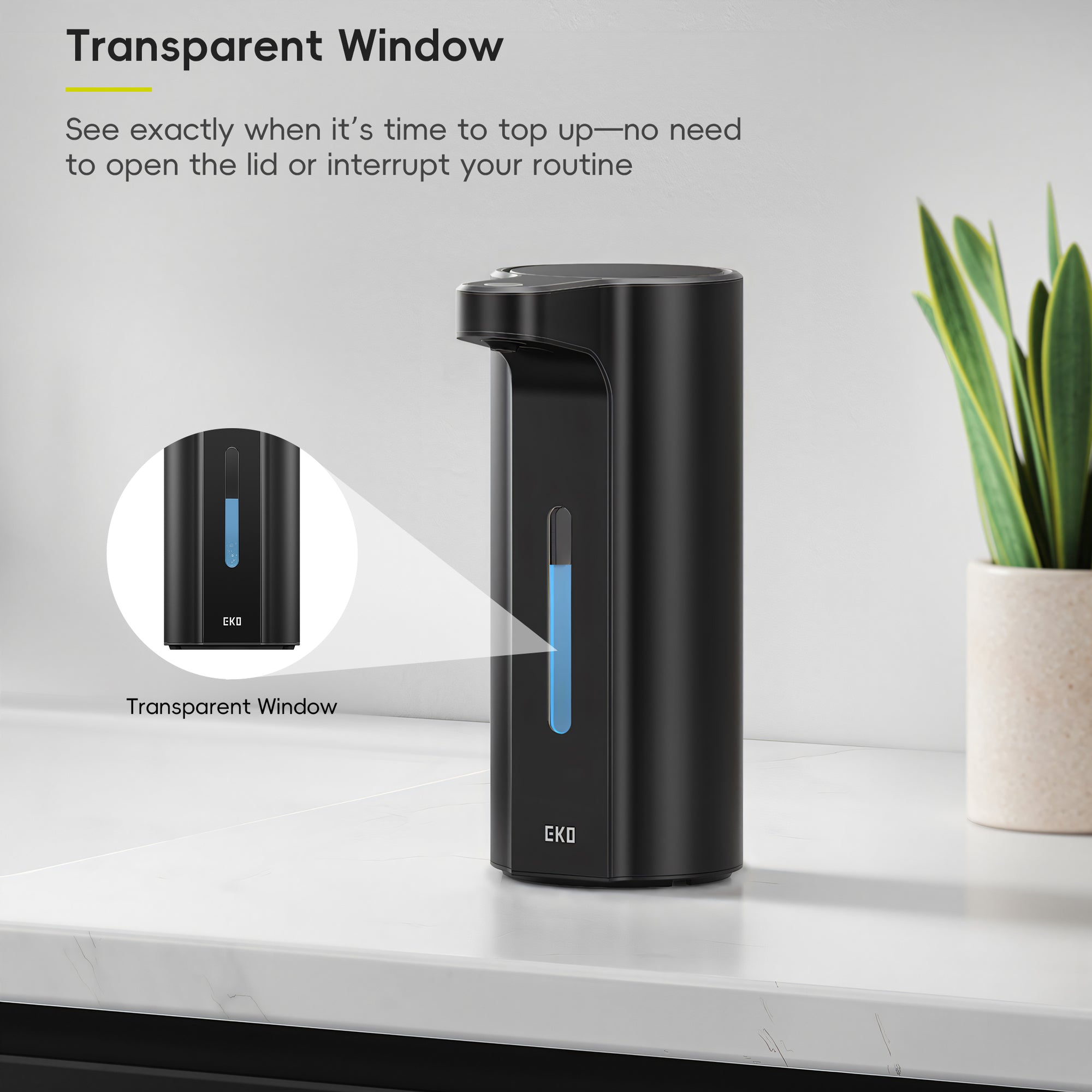 EKO Aroma Pro 13.5 fl oz Touchless Automatic Liquid Soap Dispenser-Matte Black – Transparent Window