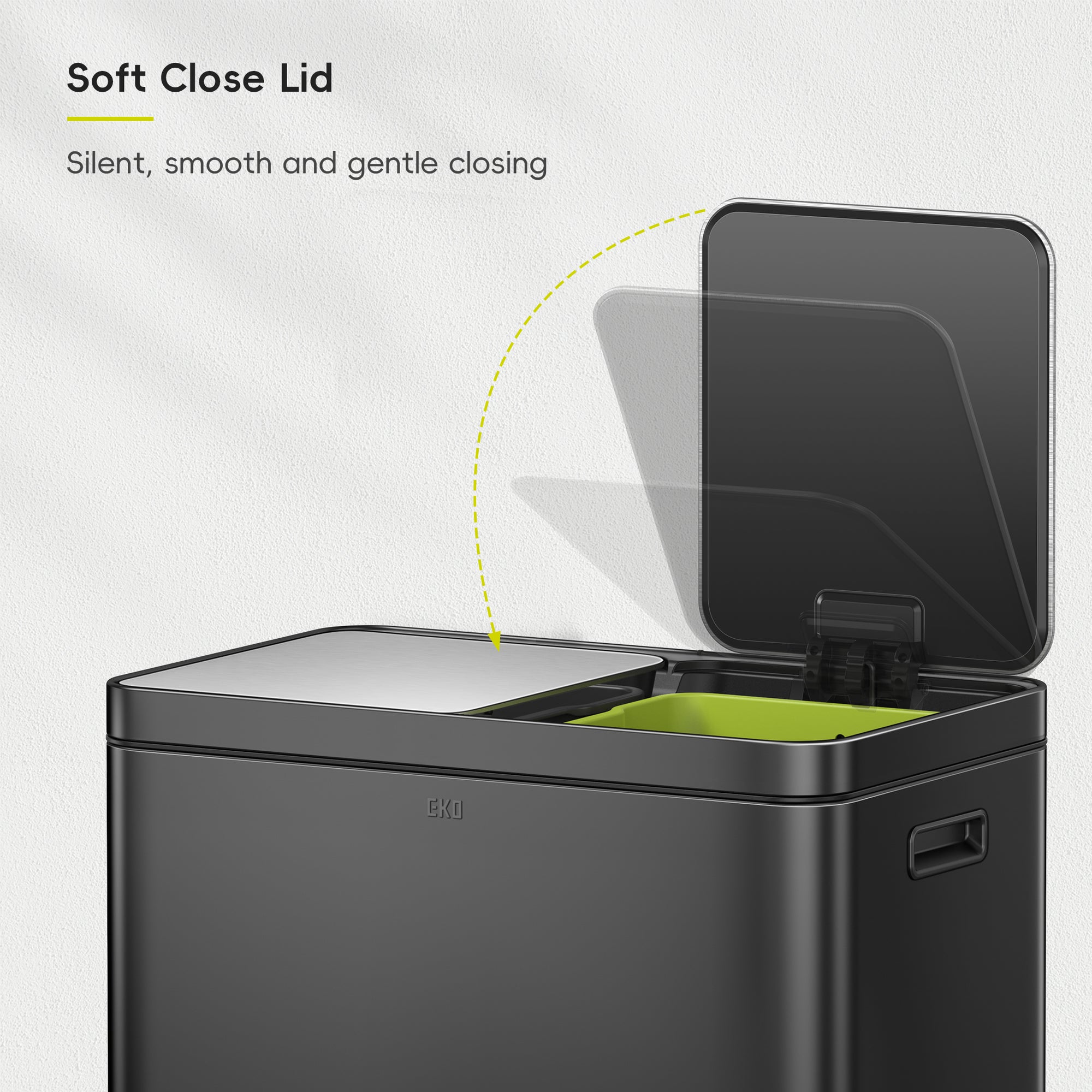 EKO Edison 8+8 Gallon Dual Kitchen Trash Can with Removable Inner Liners-Matte Black – Soft Close Lid