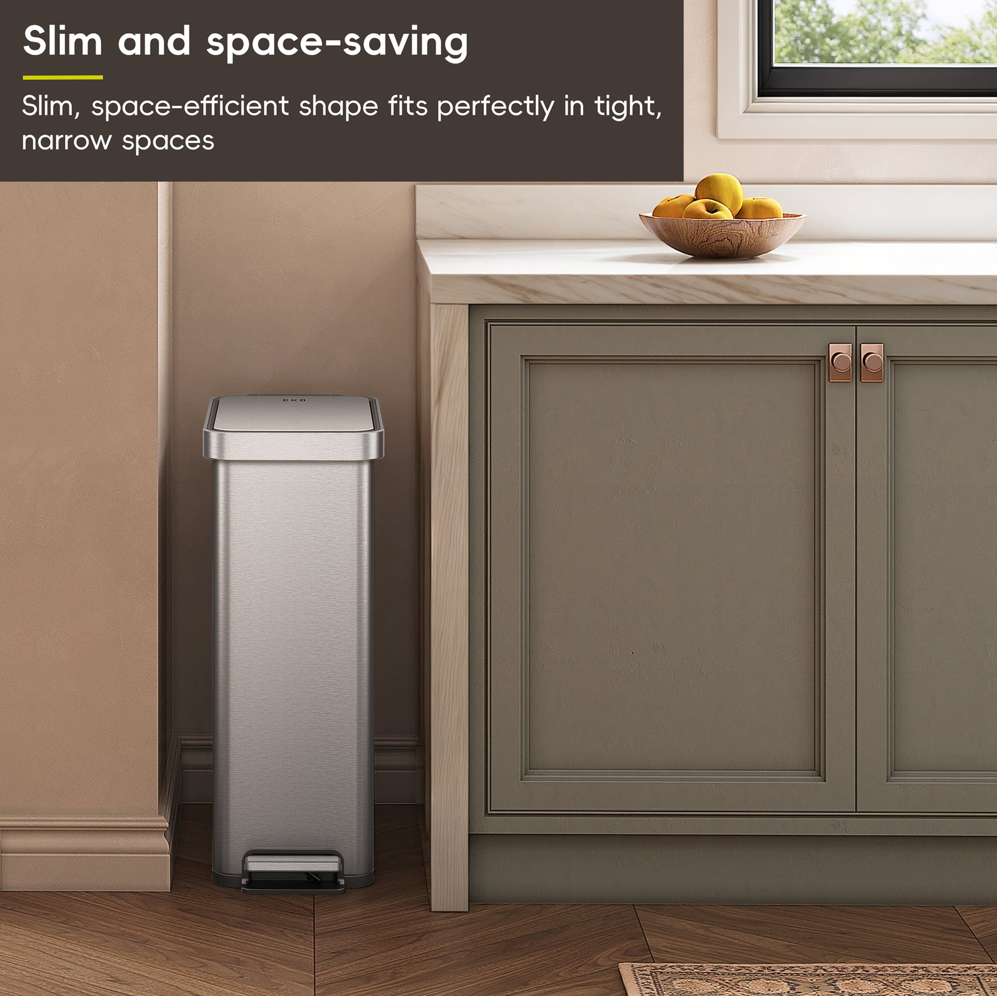 Hudson Slim 50L / 13.2 Gallon Matte Stainless Steel Step Trash Can with Lid