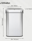 EKO Urban Slim Open Top Trash Can Commercial Grade - 90L / 23.7 Gal  – Dimensions