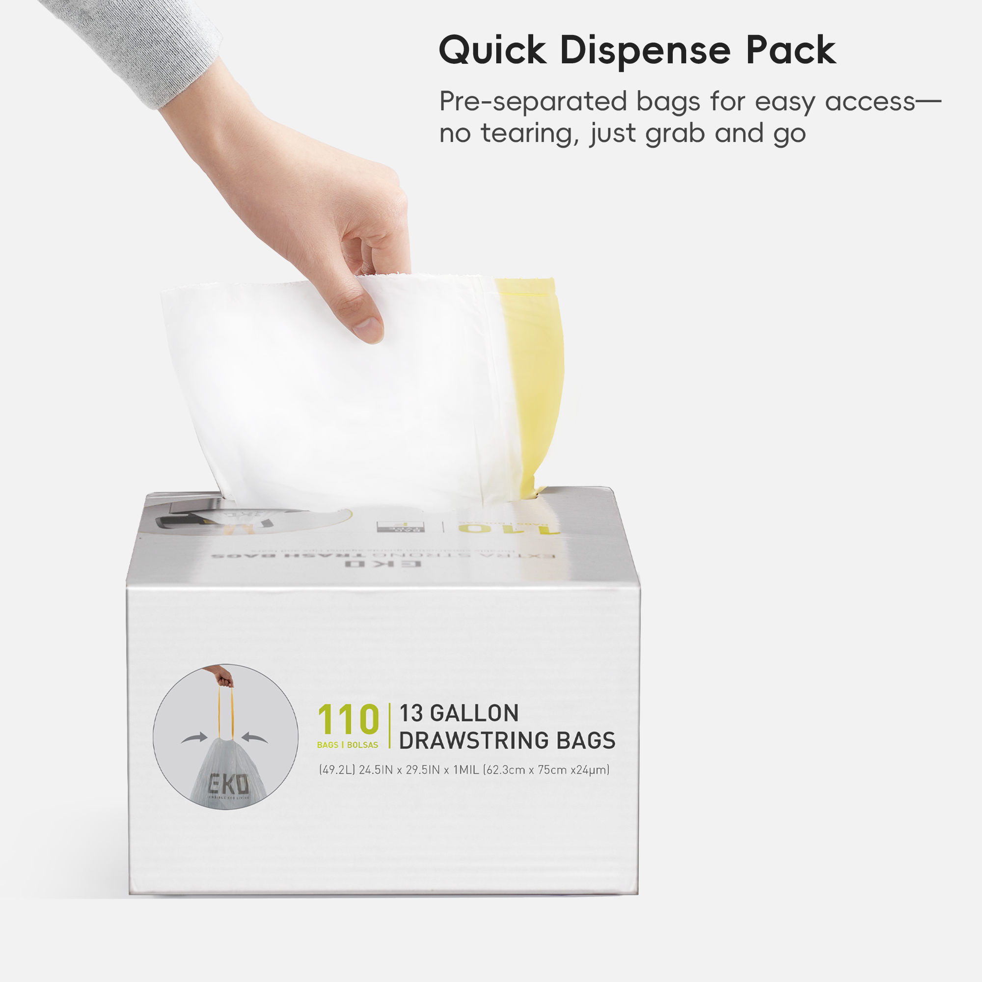Code F - 13 Gallon  Easy-Dispense Roll Trash Bag - 440 Count