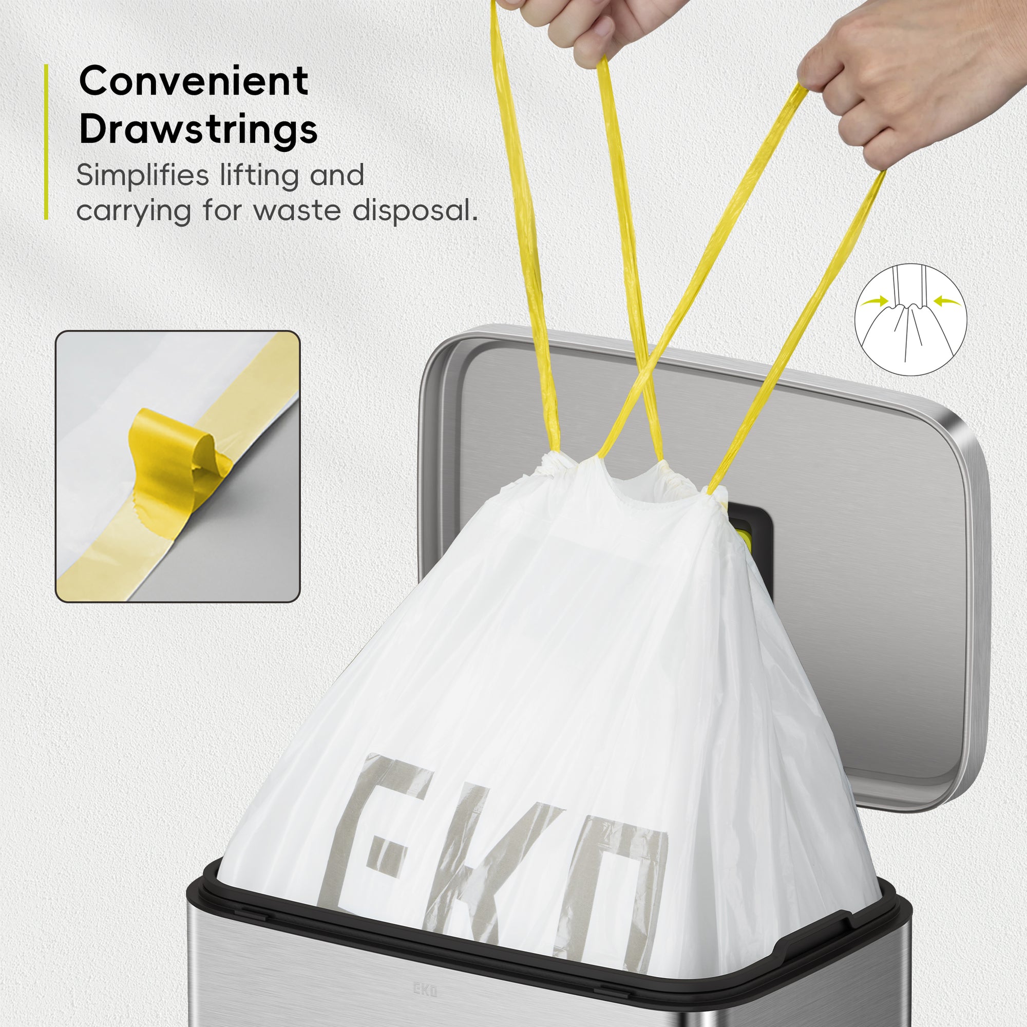 EKO Code F - 13 Gallon Trash Bag - 60 Count – Convenient Drawstrings