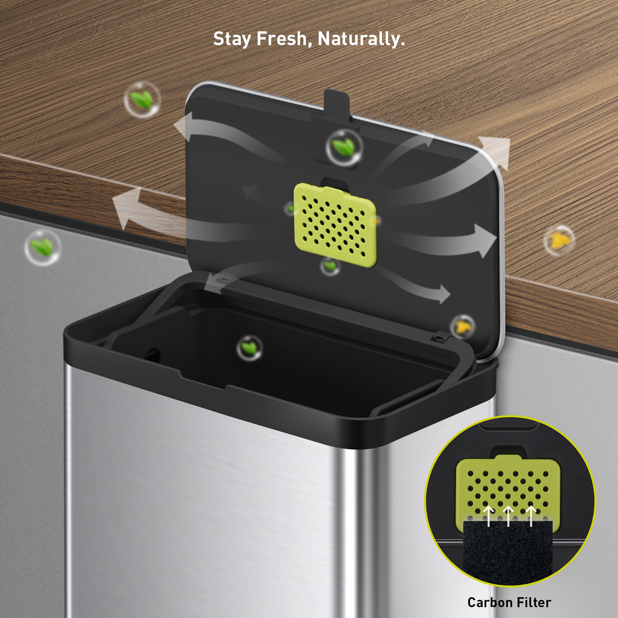 EKO Deluxe Puro Compost Bin with Liner - 7L / 1.85 Gal (Stainless & Black) –  Stay Fresh, Naturally