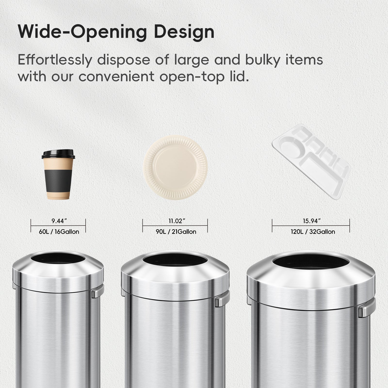 EKO Urban Round Open Top Can Commercial Grade – 90L / 23.7 Gal – Wide-Opening Design