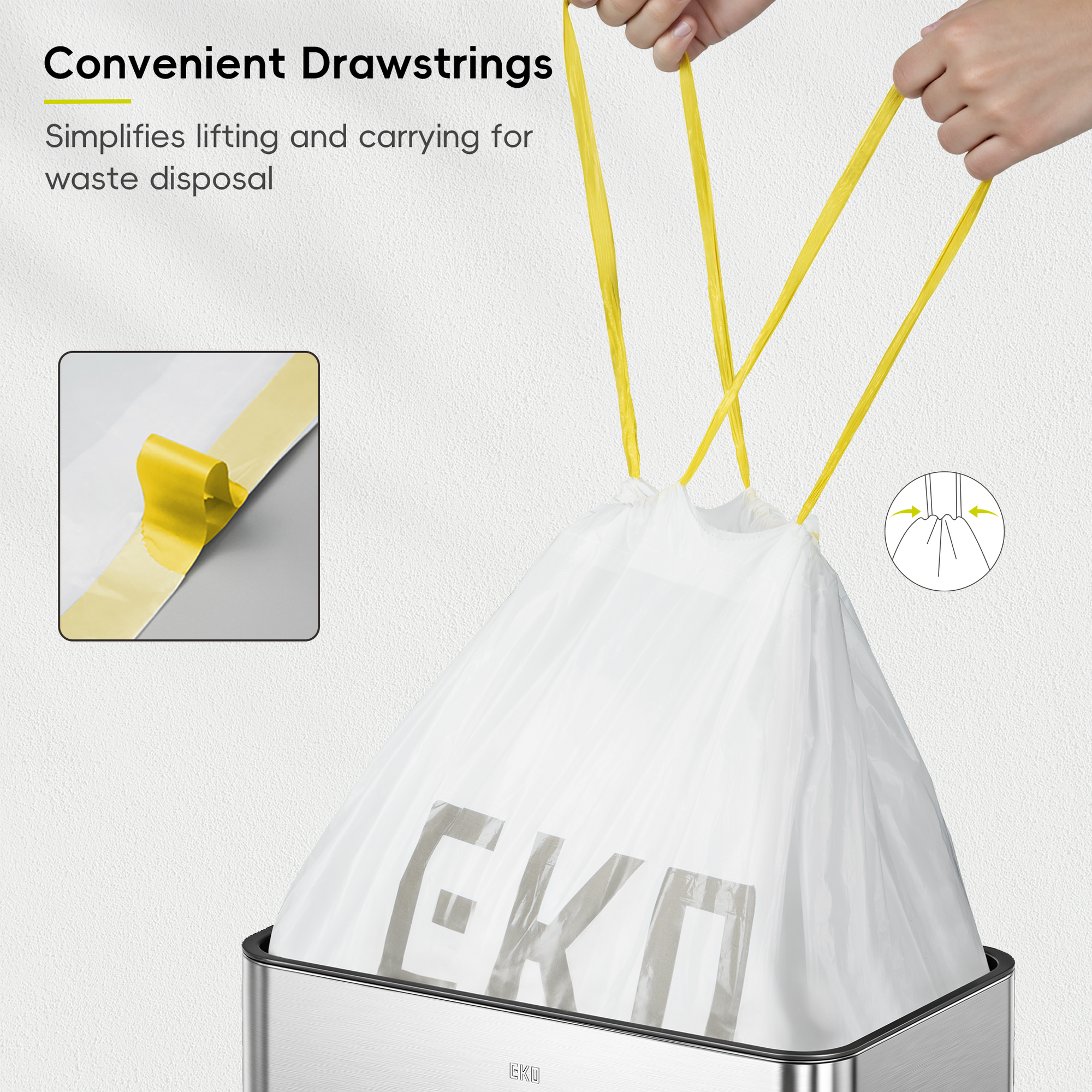 EKO Code Z - 12.5 Gallon Easy-Dispense Roll Trash Bags – Convenient Drawstrings
