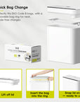 EKO Brio 10L / 2.6 Gallon in White Compact Design Motion Sensor Trash Can – Quick Bag Change