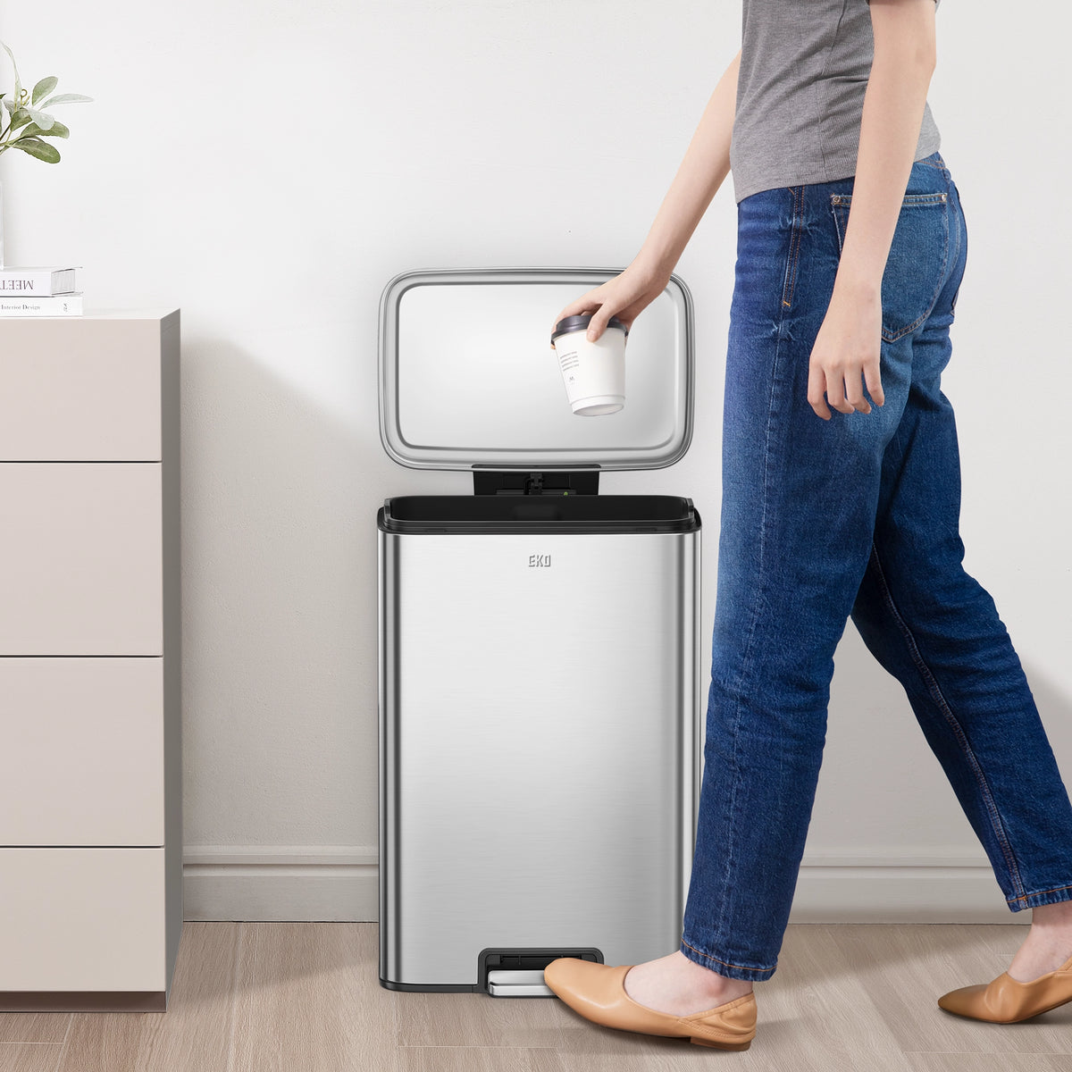 Maxwell Step On Foot Pedal Trash Can Stainless Steel