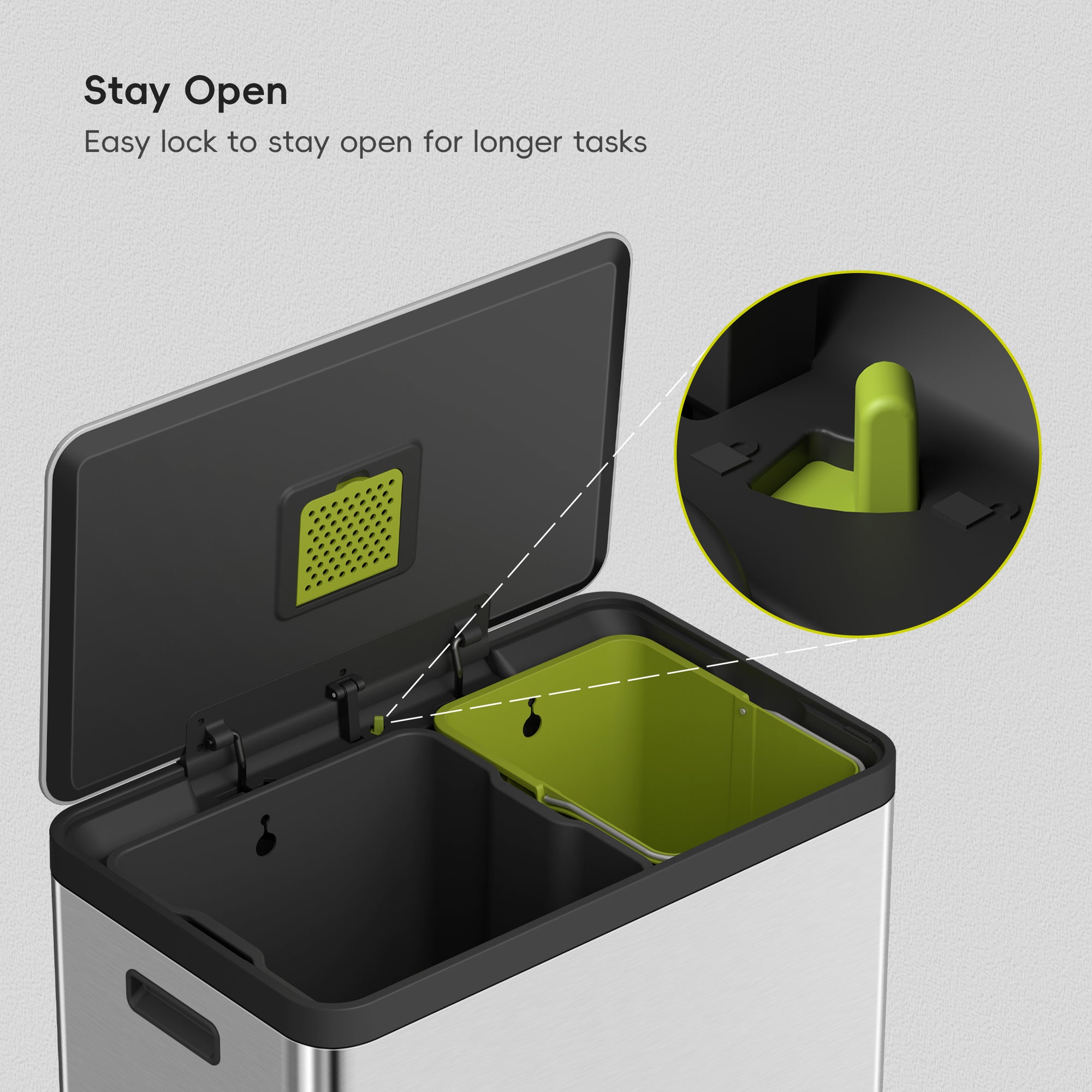 EKO EcoCasa II Step Recycling Can - Dual Compartment 36L+24L – Stay Open - Easy lock to stay open for longer tasks