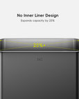 No internal liner expands trash can capacity by 25%.