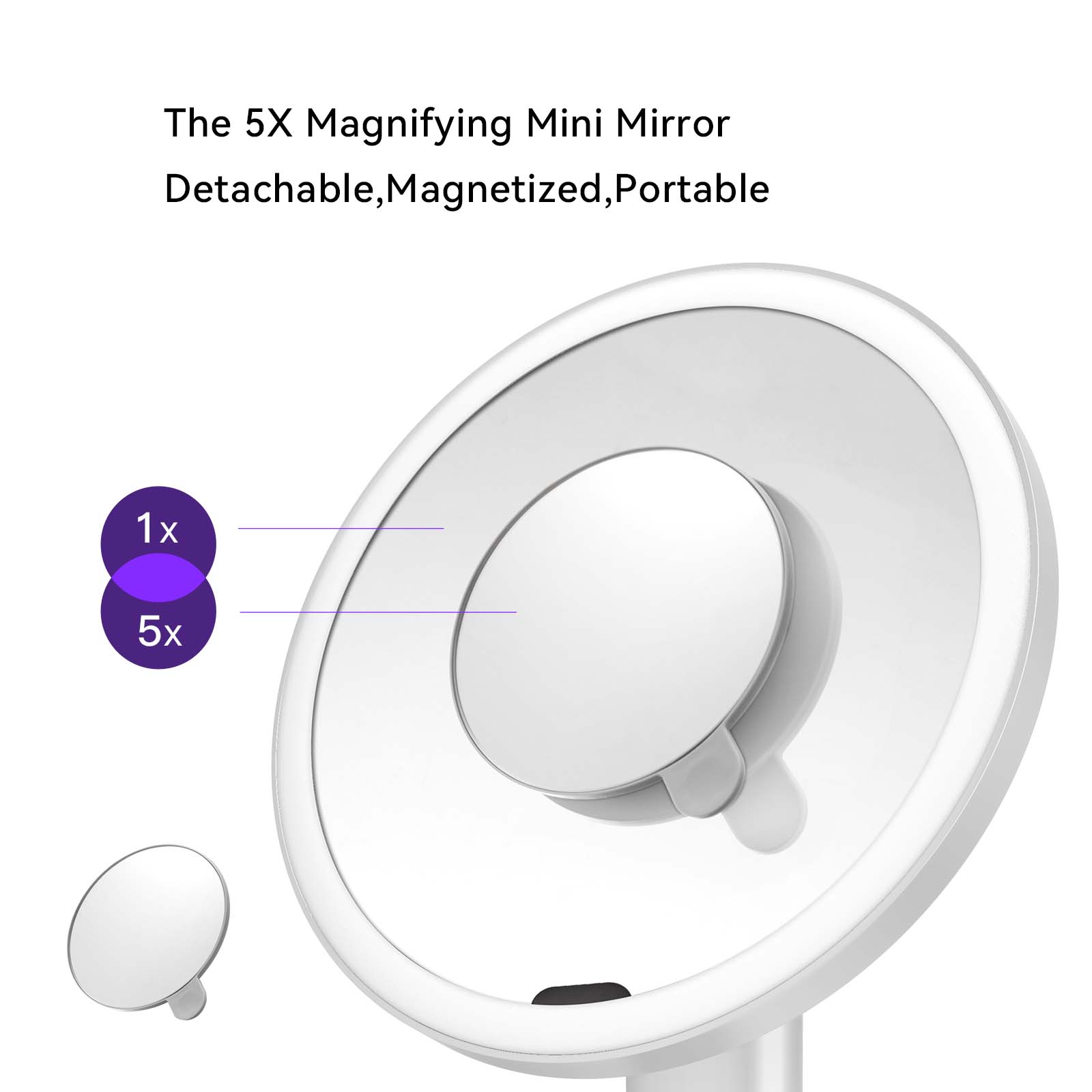EKO iMira Ultra Clear 8" Sensor Mirror - White 1X/5X – The 5X Magnifying Mini Mirror Detachable, Magnetized, Portable