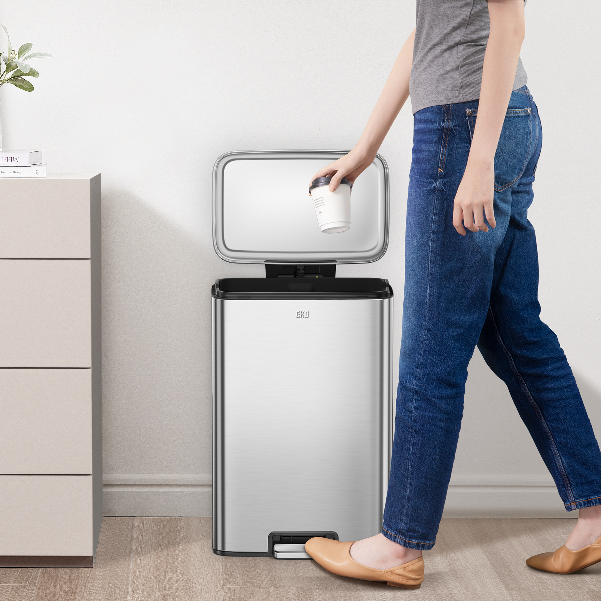 Maxwell Step On Foot Pedal Trash Can, 13.2 Gallon/50L Stainless Steel Finish