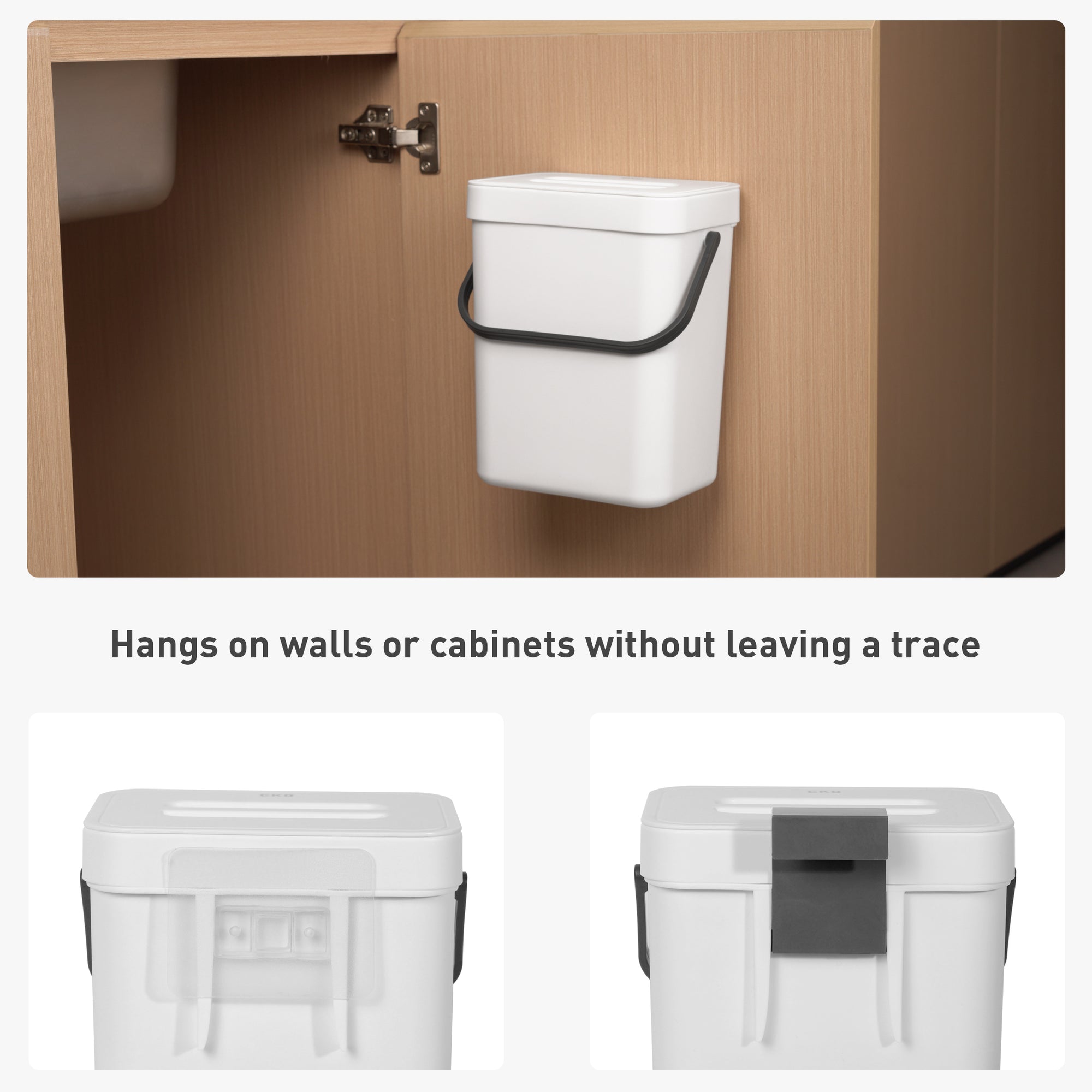 EKO Puro Compost Bin with Lid - White 5L / 1.32 Gal – Hangs on walls or cabinets without leaving a trace