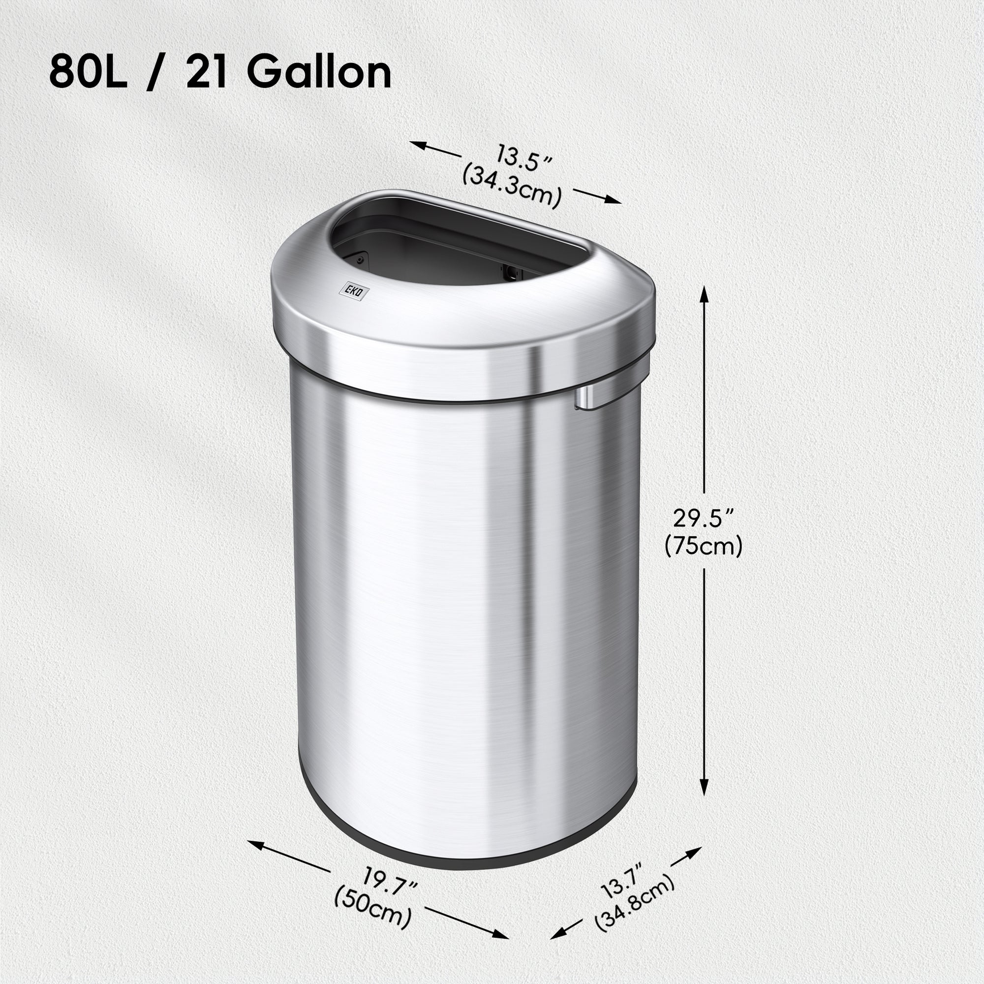 Urban 21 Gallon Semi-Round Open Top Waste Bin, 80L – Dimensions