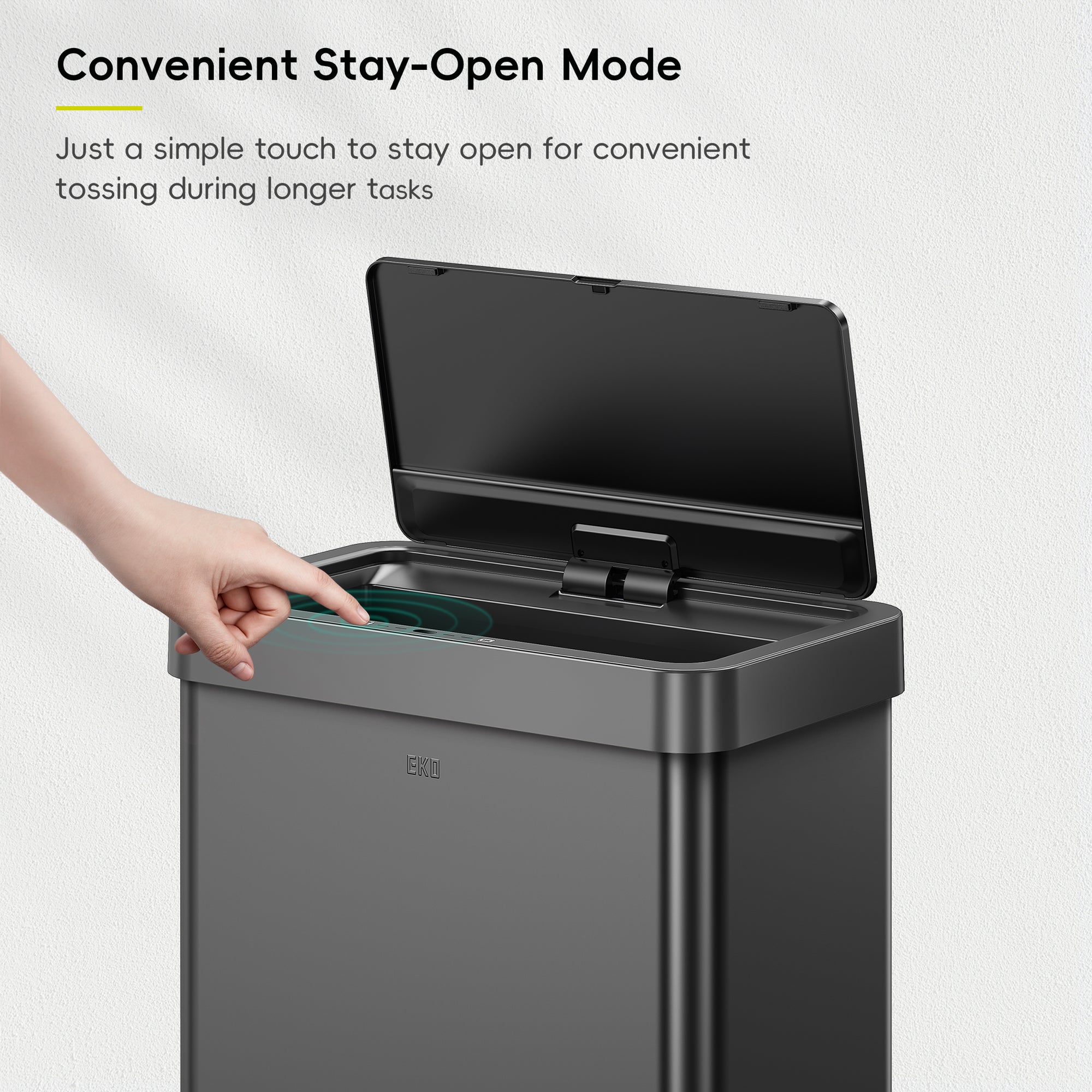 EKO Mirage-X  80Liter / 21.1 Gallon Motion Sensor Can - Matte Black – Convenient Stay-Open Mode