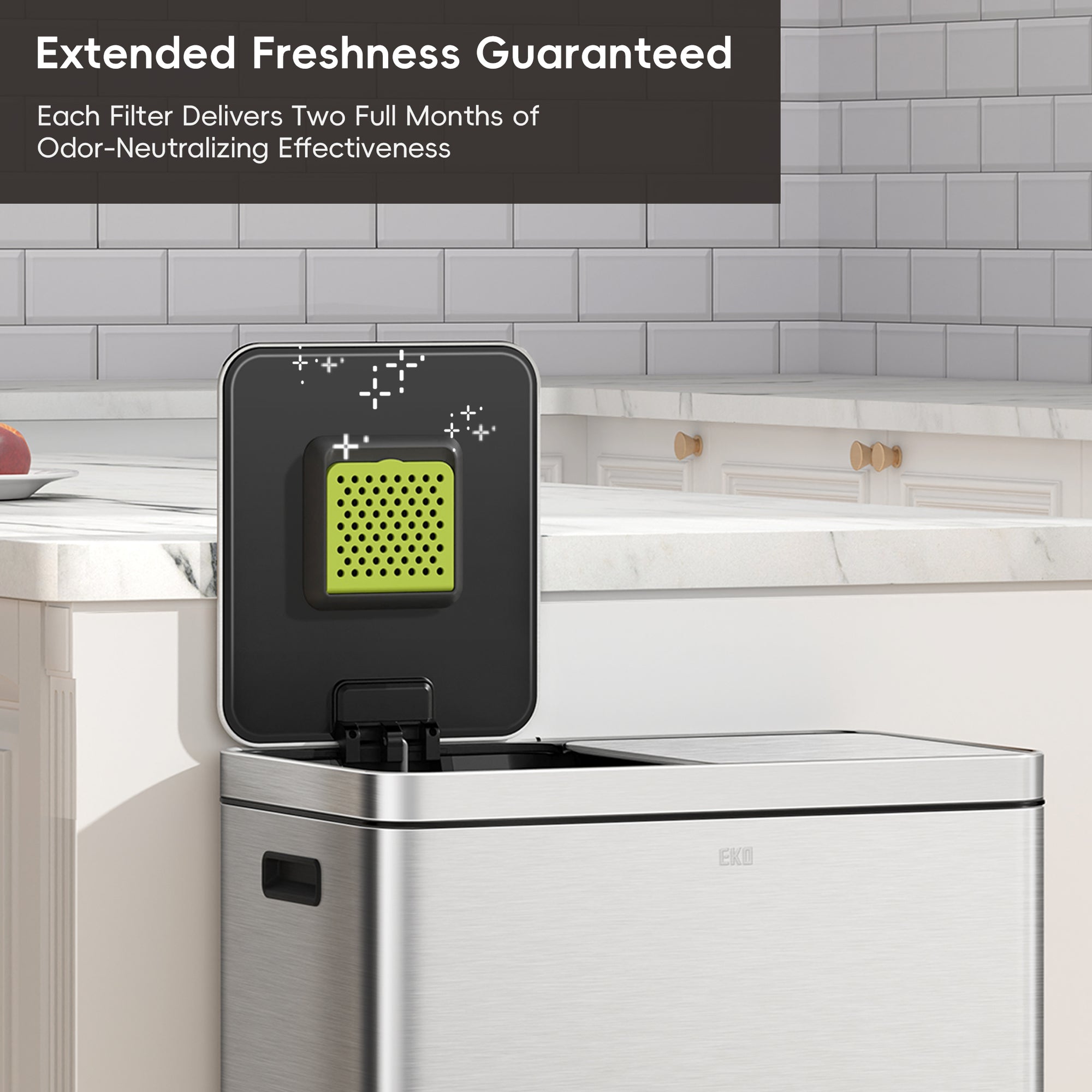 EKO Odor Filter Kit – 2 Pack Strong Odor Absorber and Deodorizer with Filter Case for Trash Cans – Extended Freshness Guaranteed