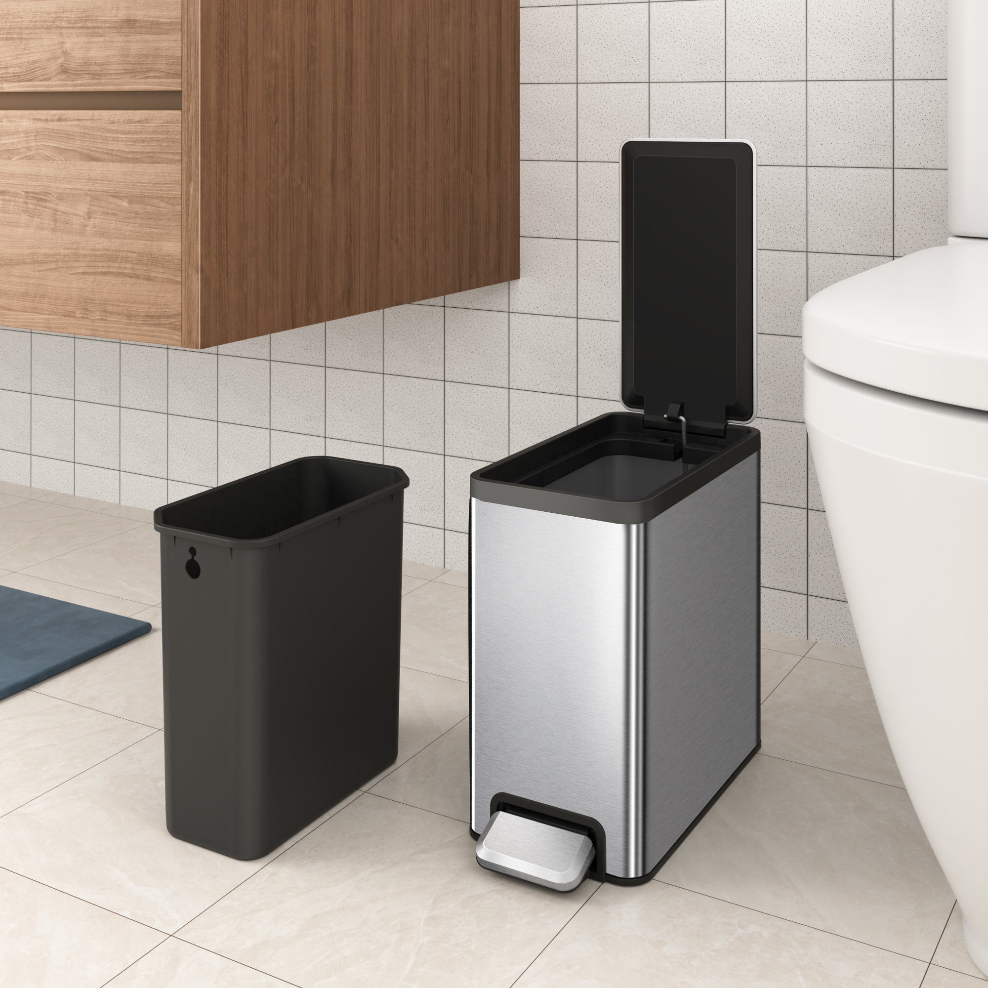 EKO EcoCasa II Slim Step Trash Can with Liner - 6L / 1.6 Gal - Matte Stainless Steel – Removable Liner