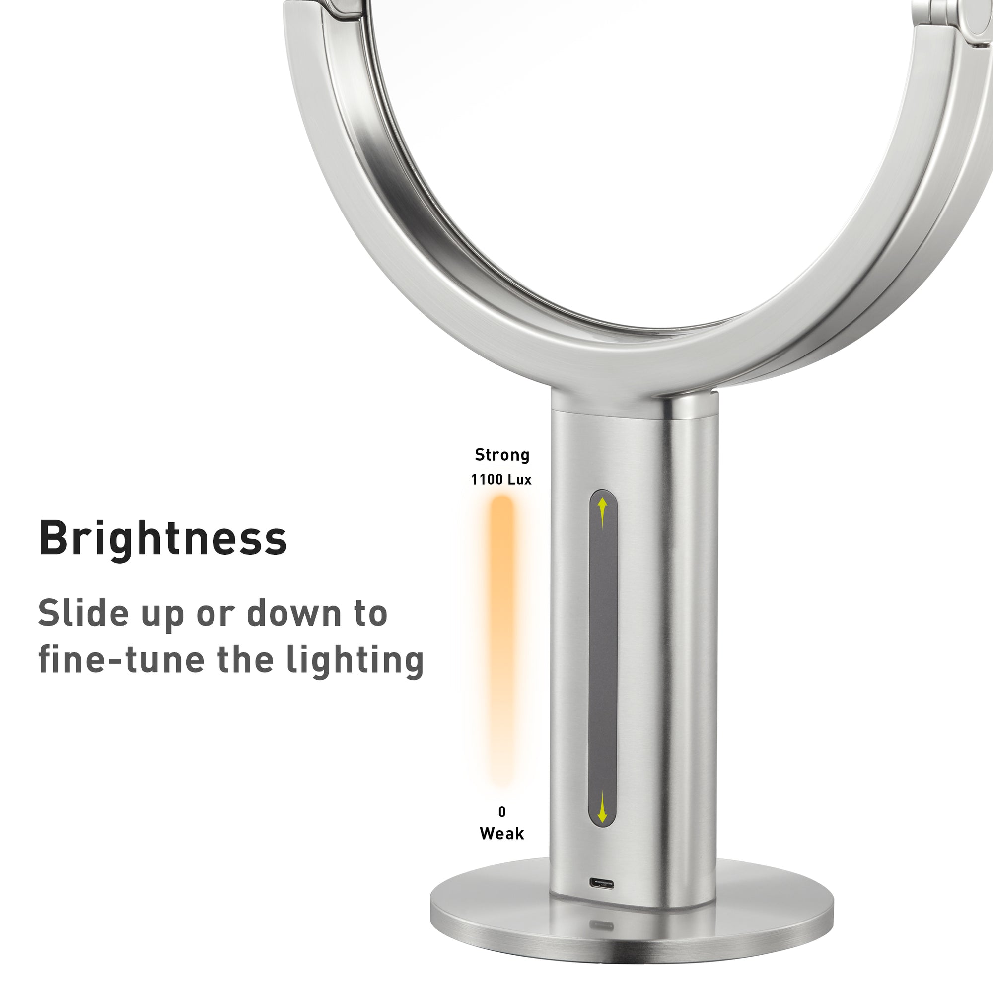 EKO iMira Pro 8"  1X/5X Double Sided Sensor Mirror - Dark Gray – Brightness - Slide up or down to fine-tune the lighting