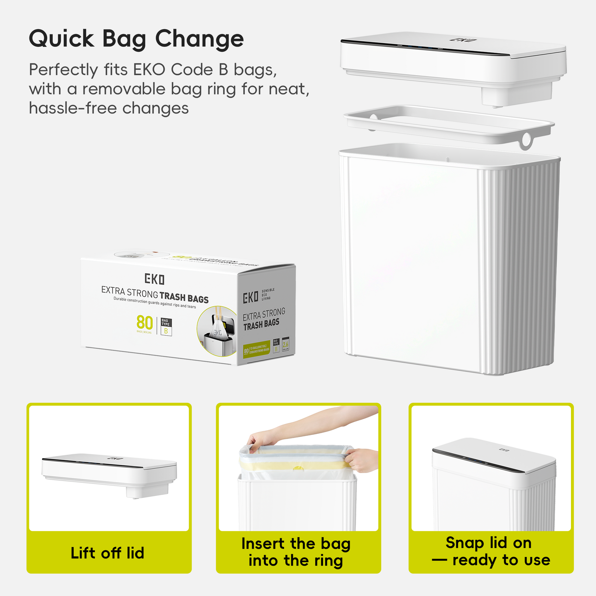 Brio Compact Design Motion Sensor Trash Can 10 L / 2.6 Gal