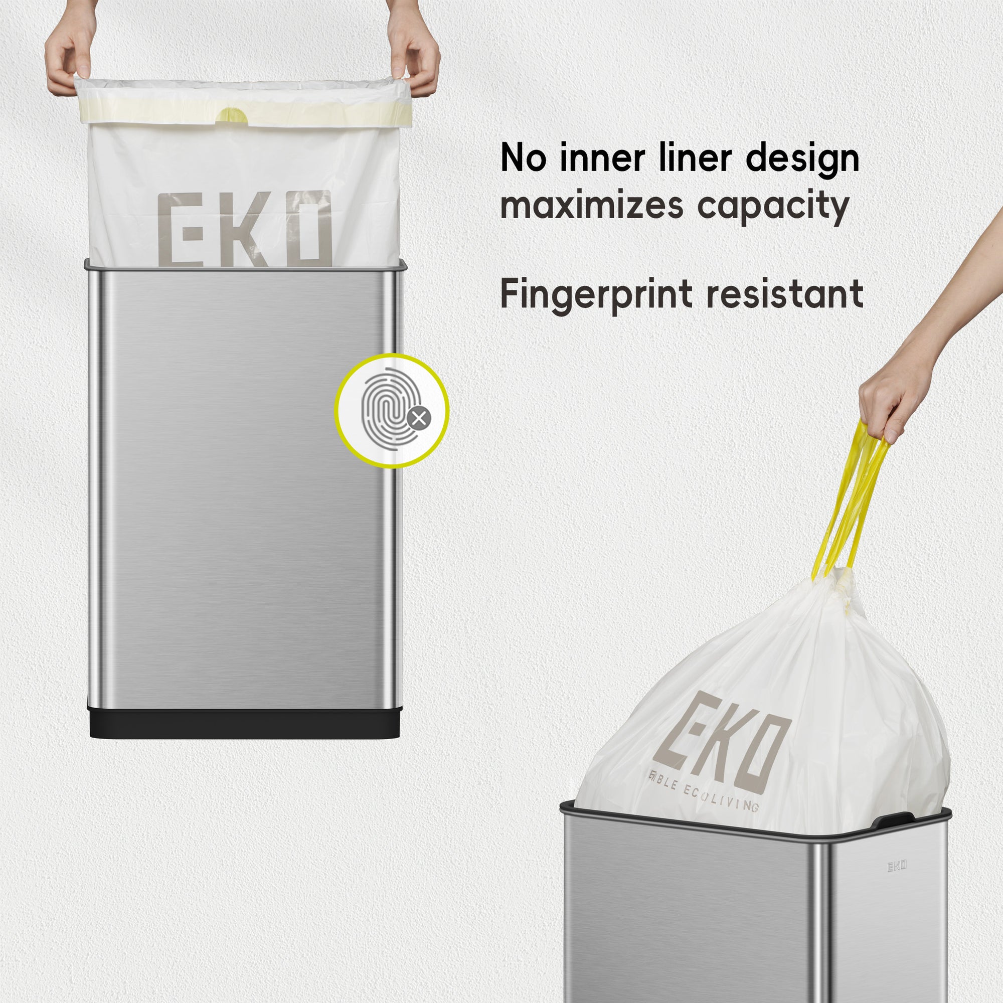 EKO Phantom-T Sensor Can – 50L / 13.2 Gal – No inner liner design maximizes capacity - Fingerprint resistant