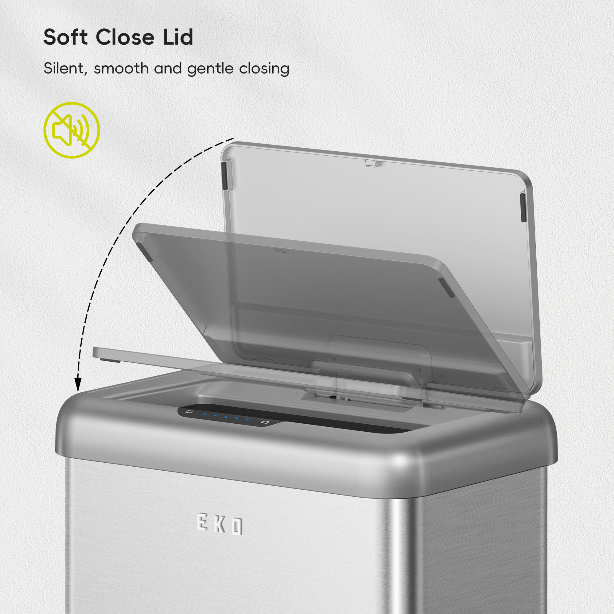 EKO Vintage Dual Compartment 32L + 18L Stainless Steel Motion Sensor Trash Can – Soft Close Lid - Silent, smooth and gentle closing