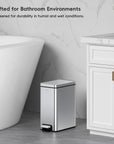 EKO Stella 10 L/2.6 Gal Small Bathroom Step Trash Can - Stainless Steel – Crafted for Bathroom Environments