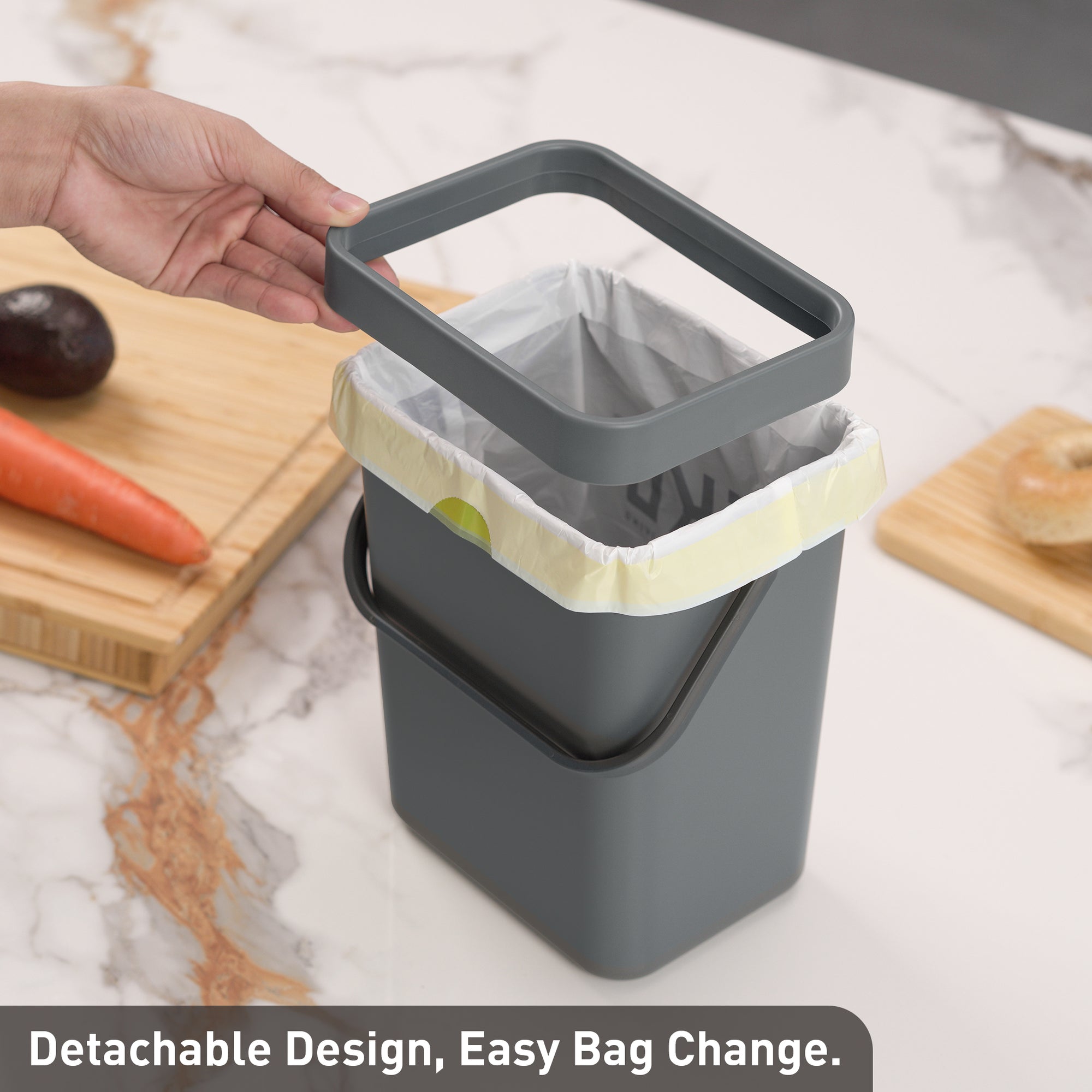 EKO Puro Compost Bin with Lid - Dark Gray 5L / 1.32 Gal – Detachable Design, Easy Bag Change