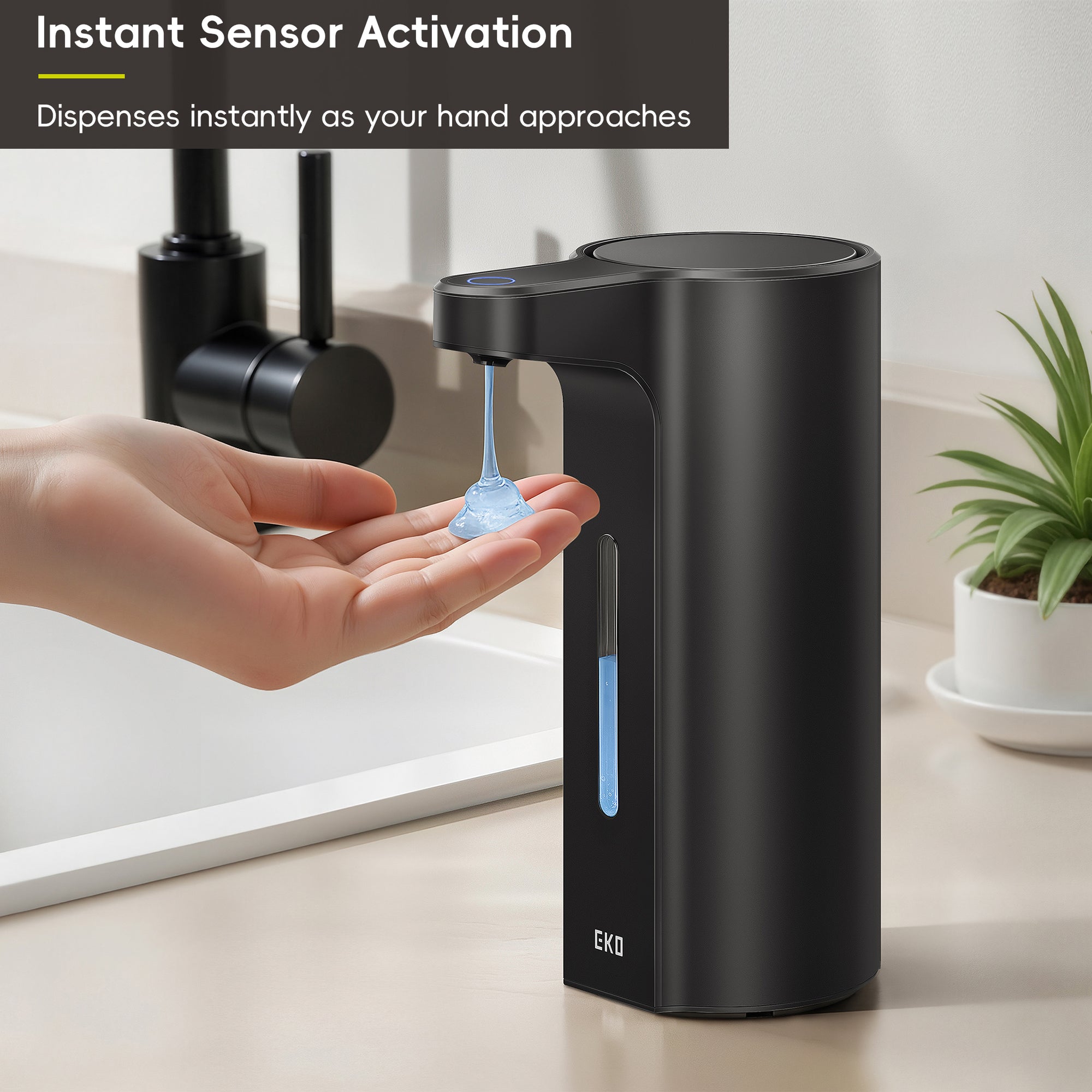 EKO Aroma Pro 13.5 fl oz Touchless Automatic Liquid Soap Dispenser-Matte Black – Instant Sensor Activation