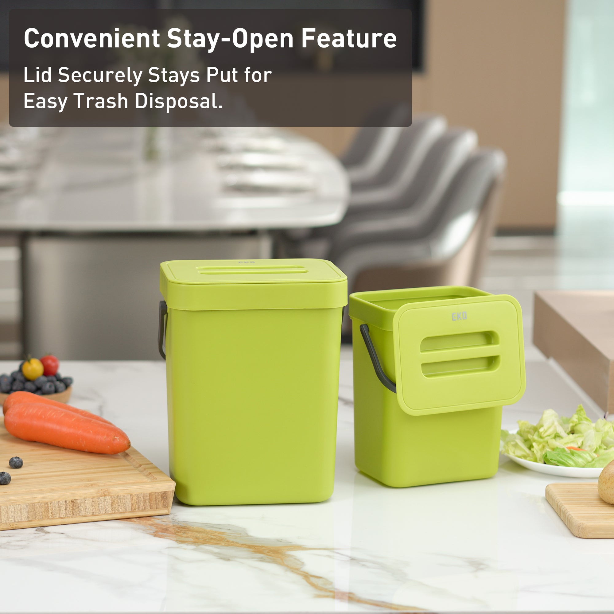 EKO Puro Compost Bin with Lid - Lime 5L / 1.32 Gal – Convenient Stay-Open Feature