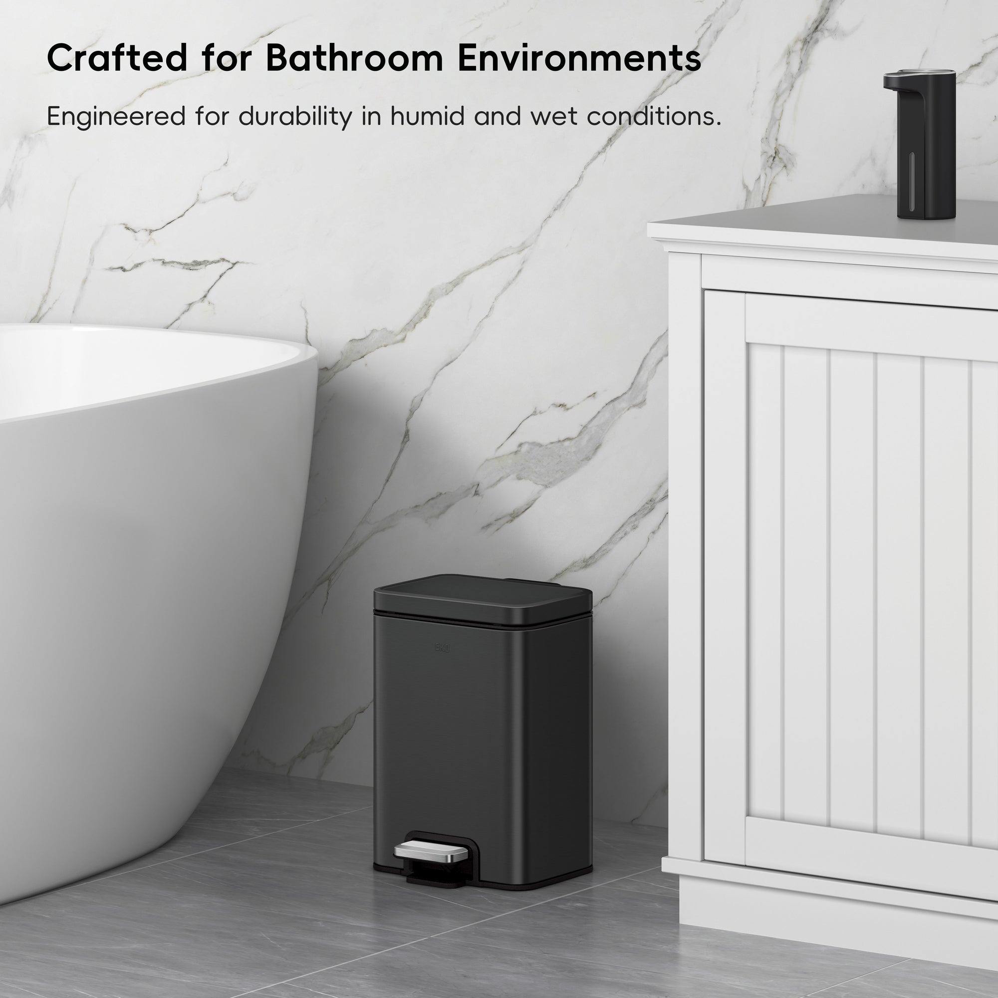 EKO Madison Step Trash Can With Liner - 6L / 1.6 Gal - Matte Black – Crafted for Bathroom Environments