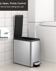 EKO EcoCasa II Slim Step Trash Can with Liner - 6L / 1.6 Gal - Matte Stainless Steel – Widely Open, Firmly Control - Prevent the lid from hitting the wall