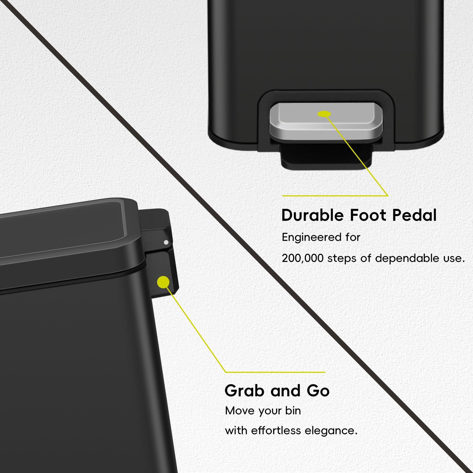 EKO Stella 6 L/1.6 Gal Small Bathroom Step Trash Can - Matte Black – Durable Foot Pedal - Grab and Go