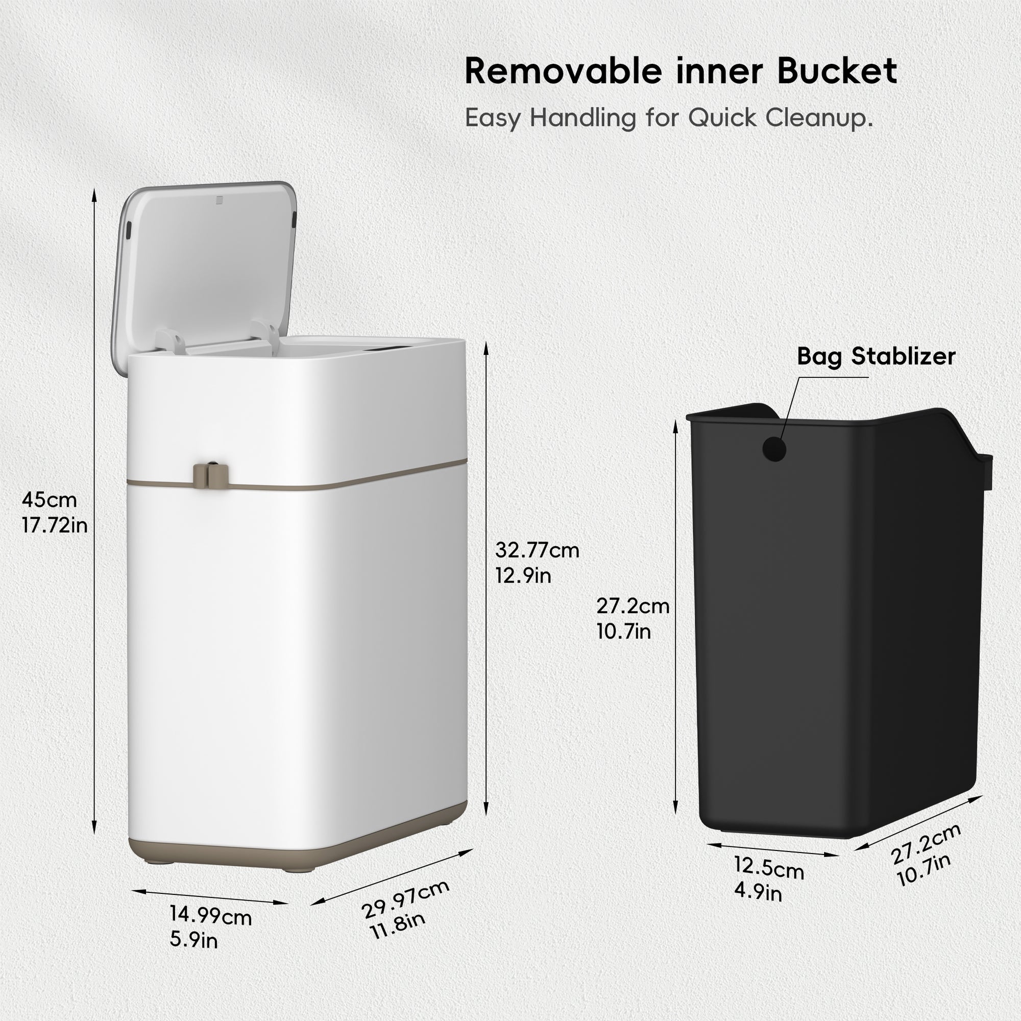 EKO Bono Sensor Bathroom Trash Can with Lid - 8L/2.1 Gallon - White – Removable inner Bucket - Easy Handling for Quick Cleanup