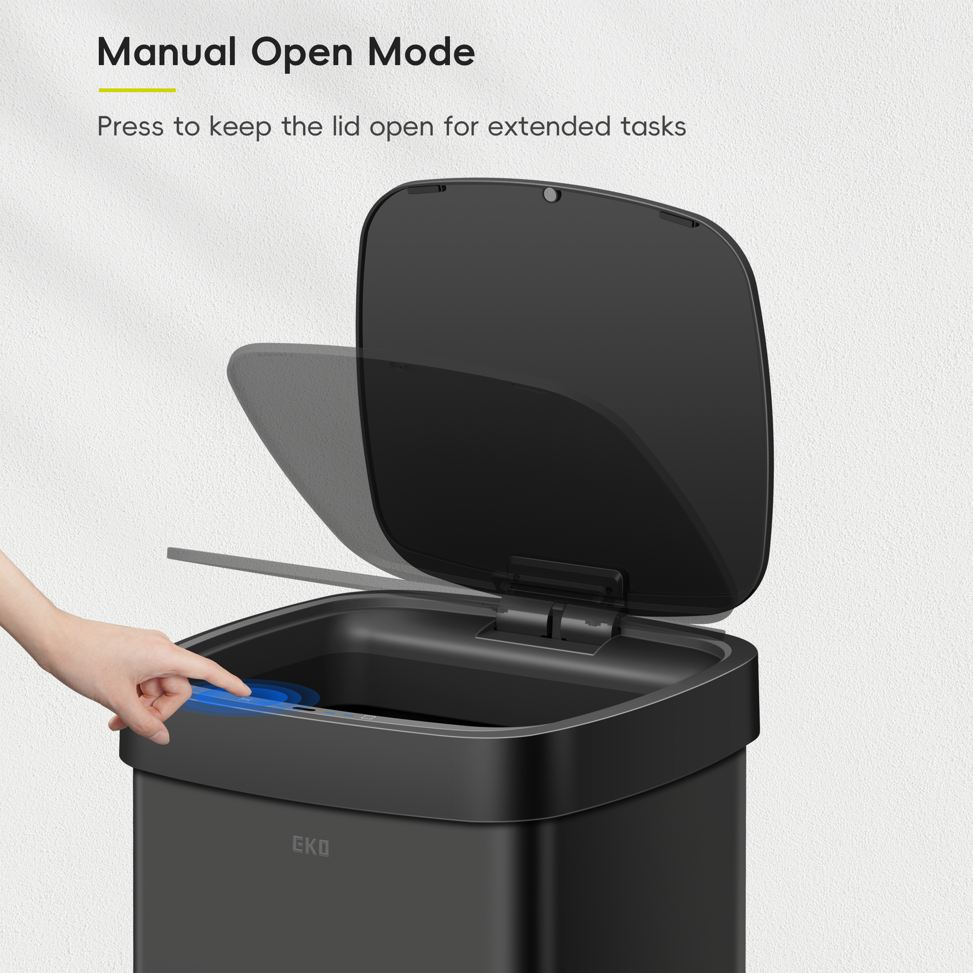 EKO EcoSmart 80L / 21.1 Gallon Motion Sensor Trash Can – Tall, Large Touchless Automatic Kitchen Garbage Bin-Matte Black – Manual Open Mode
