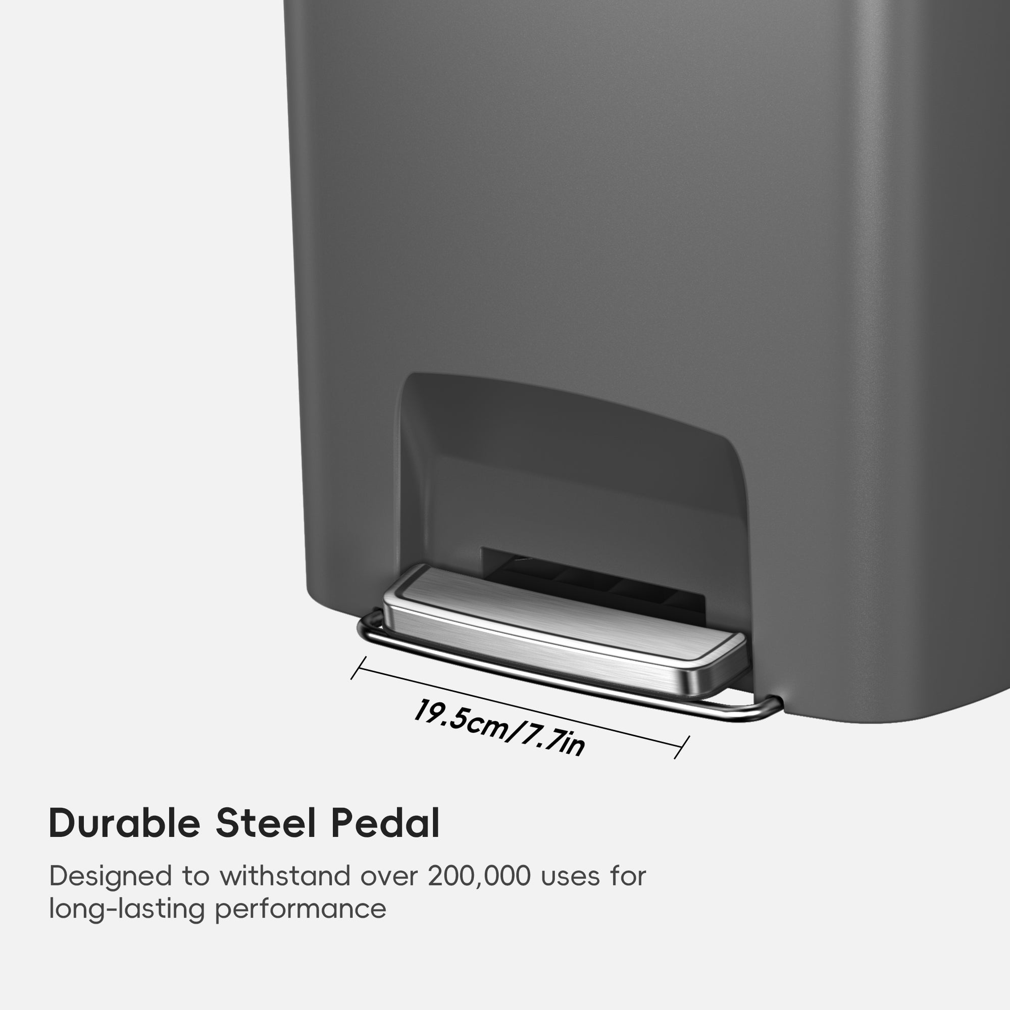 EKO Trash Can Featuring Durable Steel Pedal. Designed to withstand over 200,000 uses for long-lasting performance.