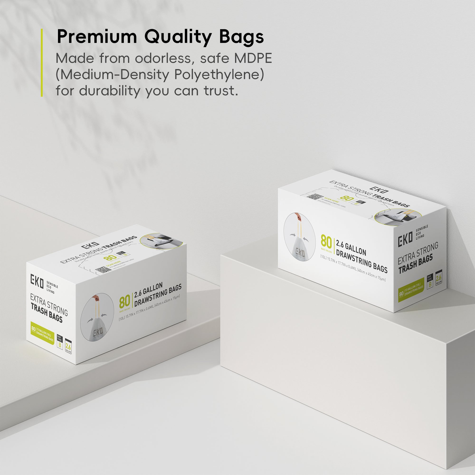 EKO Code B - 2.6 Gallon Easy-Dispense Roll Trash Bag - 80 Count (7-10L) – Premium Quality Bags