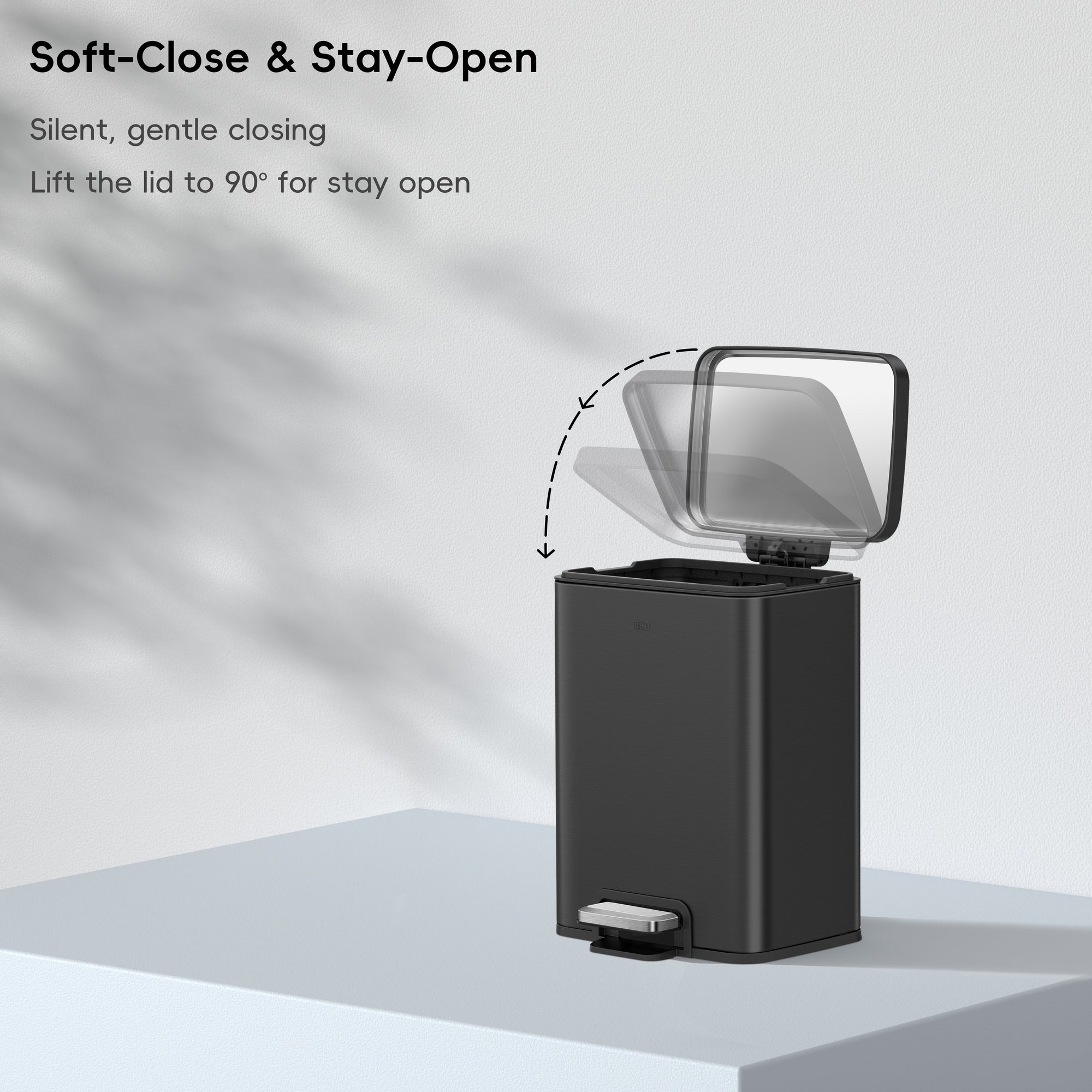EKO Madison Step Trash Can With Liner - 6L / 1.6 Gal - Matte Black – Soft-Close & Stay-Open