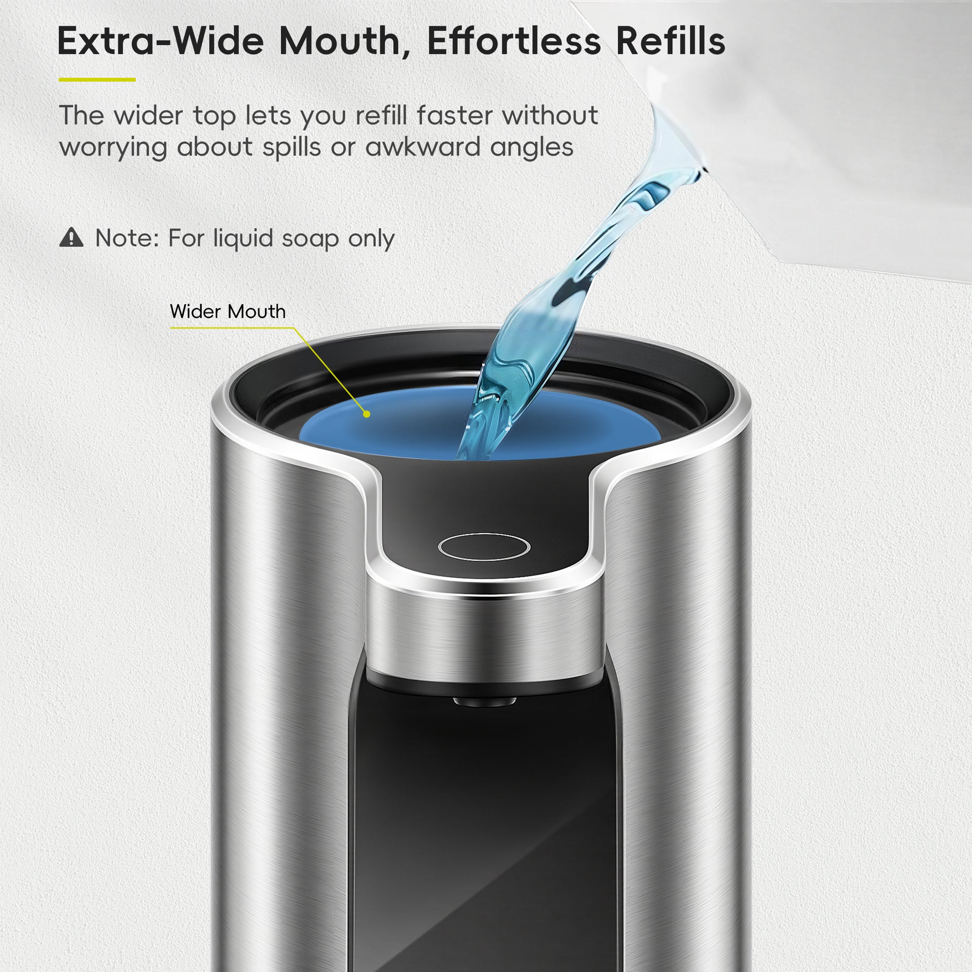 EKO Aroma Pro 13.5 fl oz Touchless Automatic Liquid Soap Dispenser-Stainless Steel – Extra-Wide Mouth, Effortless Refills